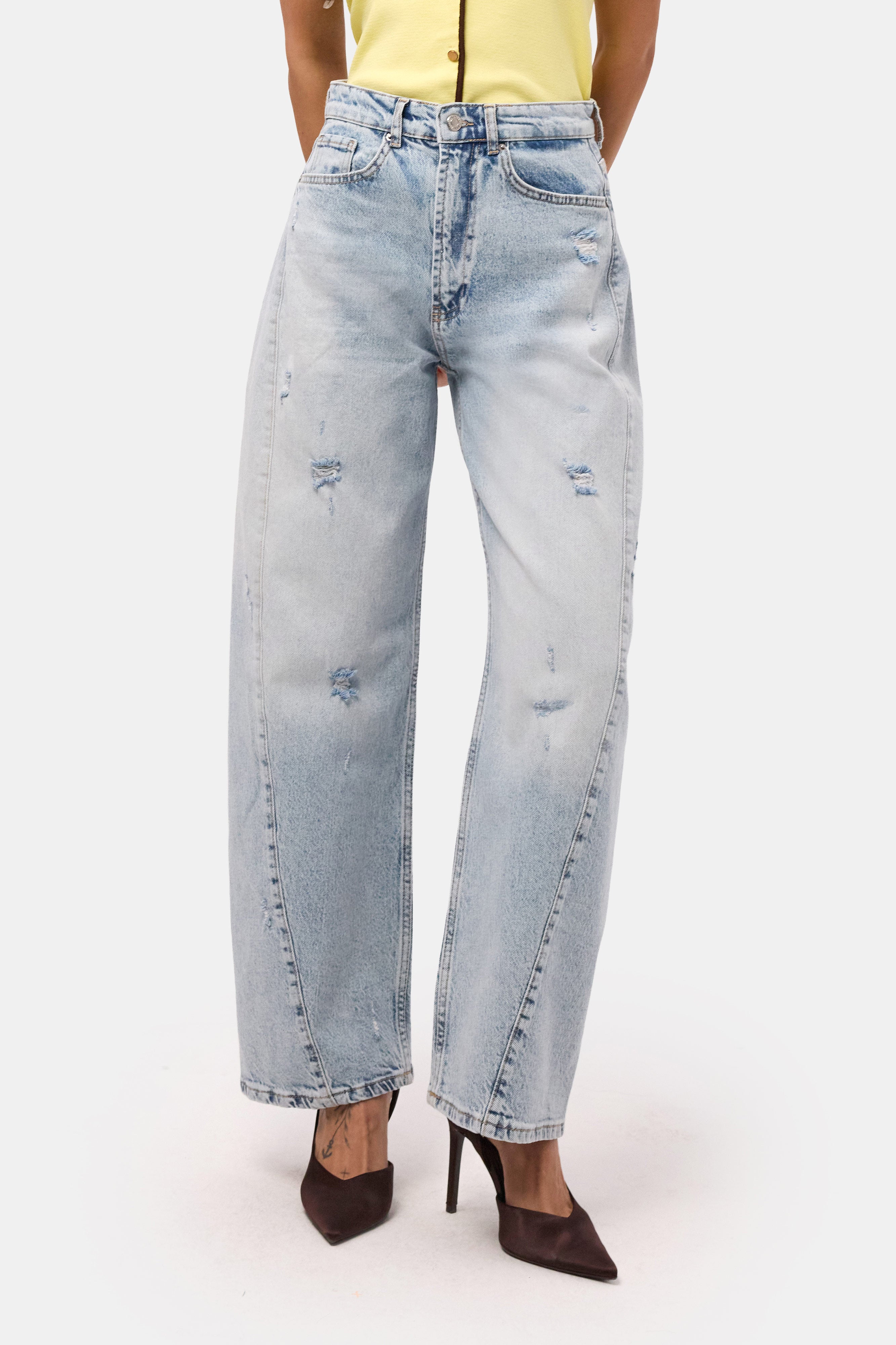 Kadın Kot Renk 12s6-3 Mid Rise Baggy Barrel Fit Denim Jean