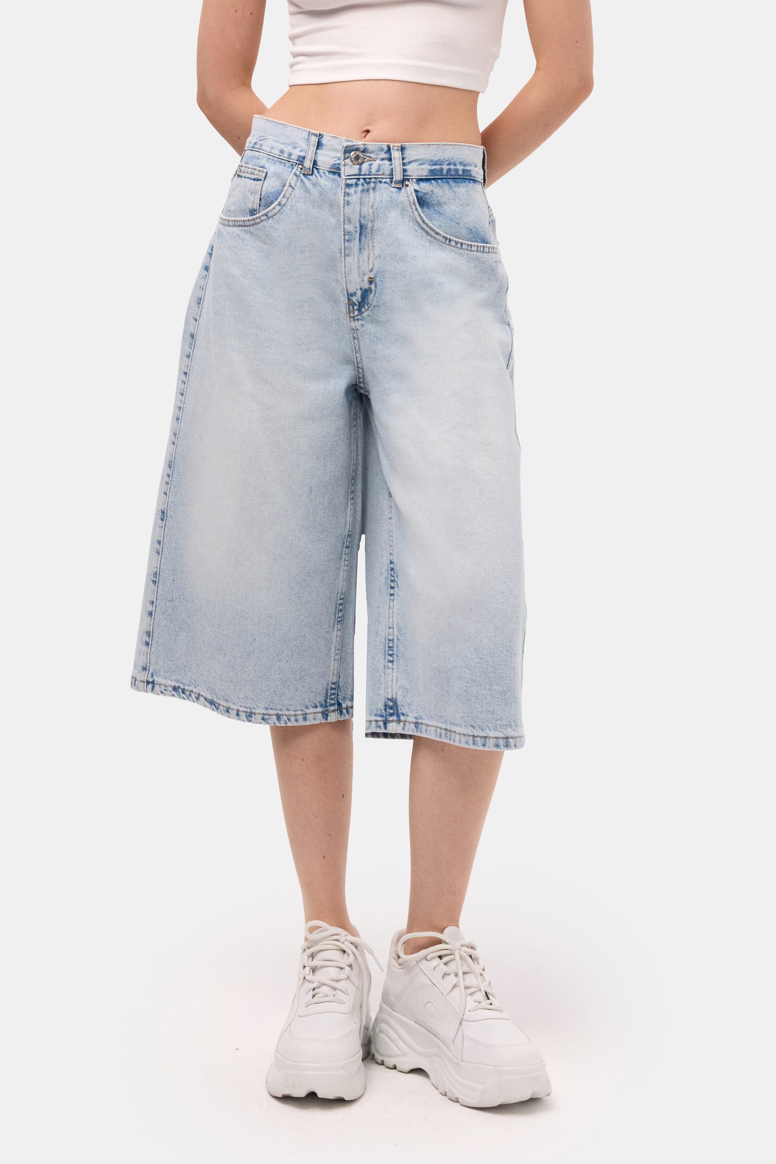 Kadın Kot Renk 4s6-3 Maxi Denim Bermuda Şort