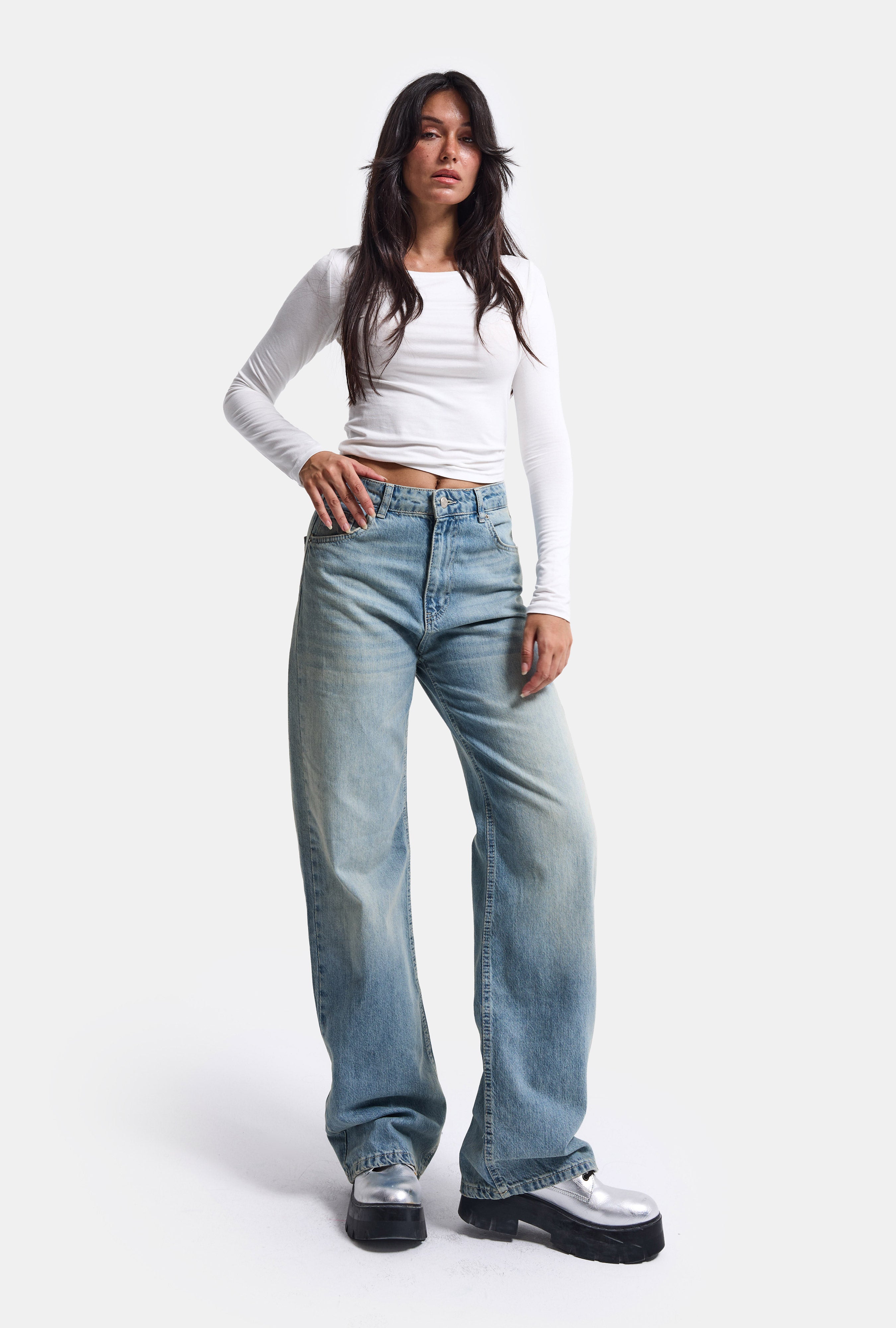 Women's Jeans Color 4s6-32 Straight Fit High Waist Denim Jean