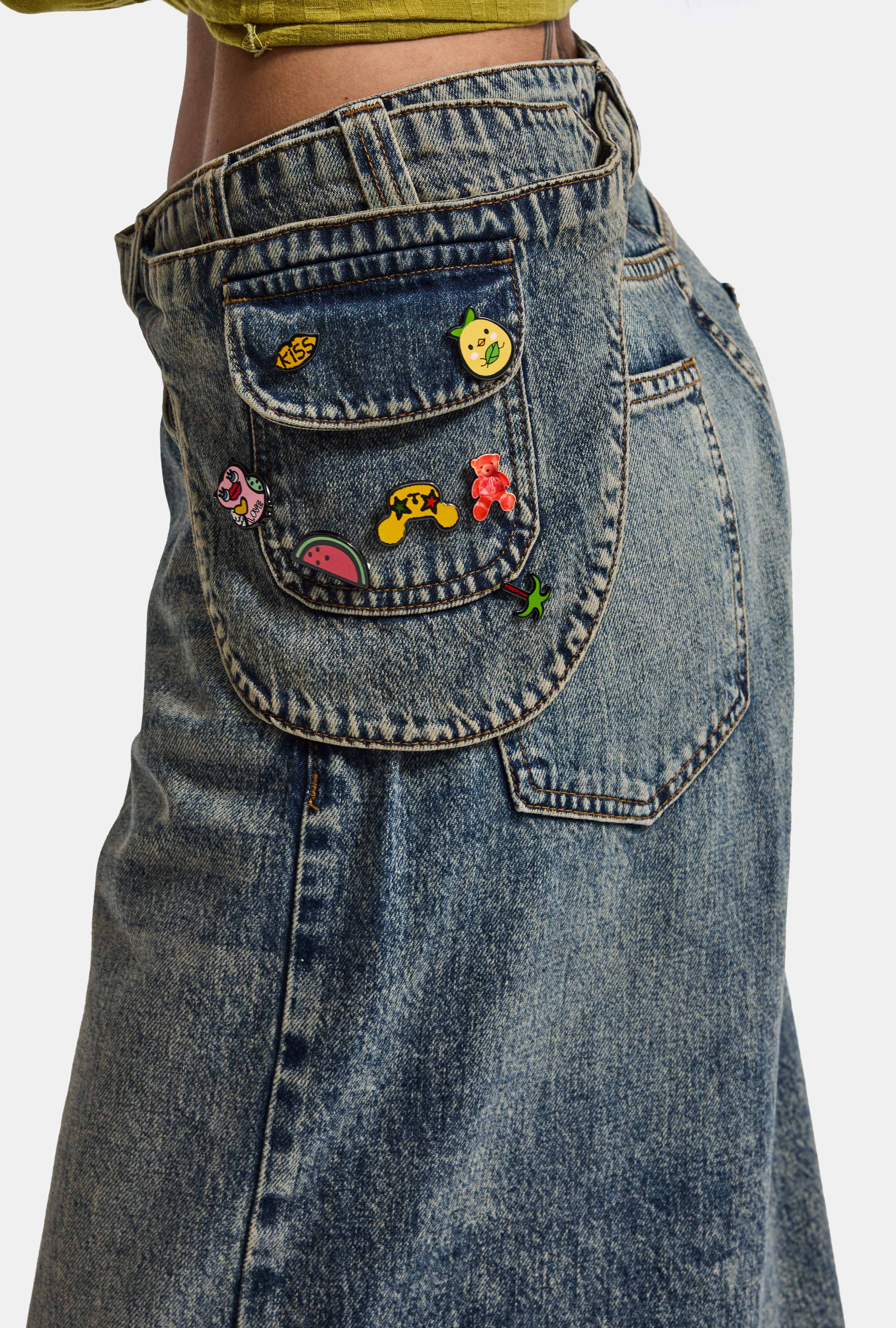 Kadın Kot Renk 4w6-31 Baggy Bermuda Icon Detaylı Tasarım Şortolon