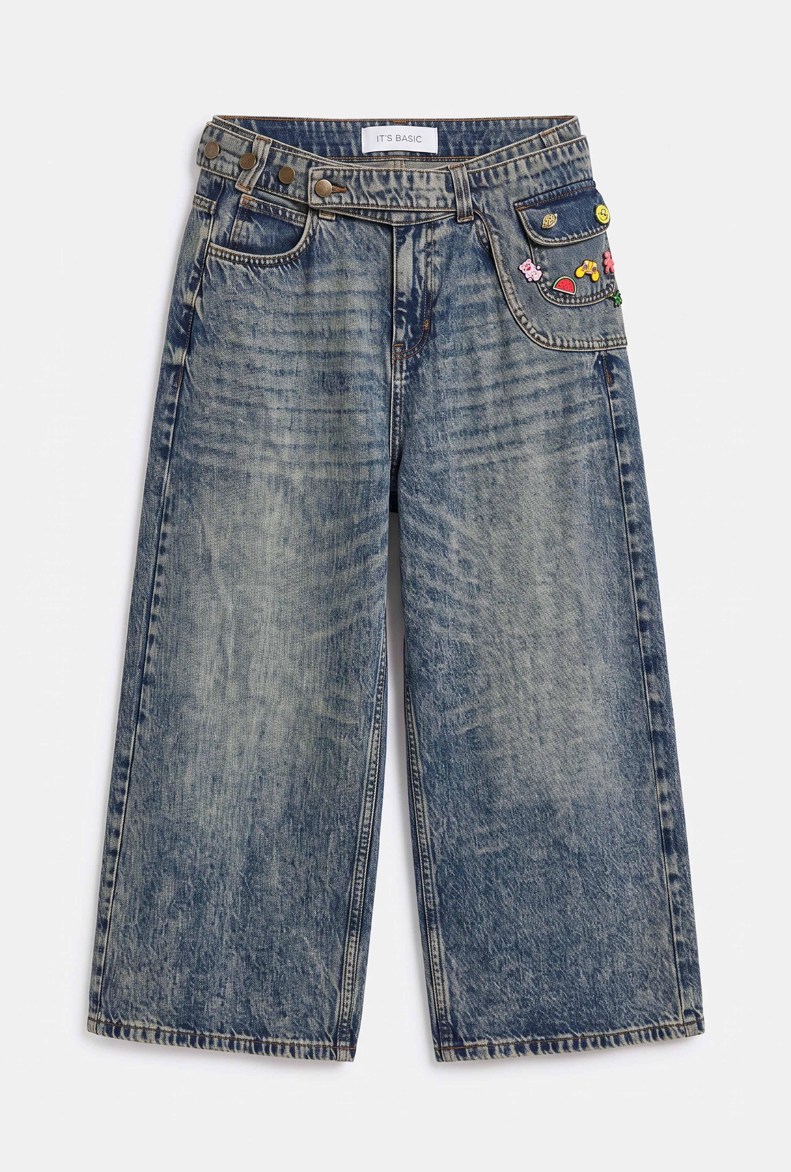 Kadın Kot Renk 4w6-31 Baggy Bermuda Icon Detaylı Tasarım Şortolon