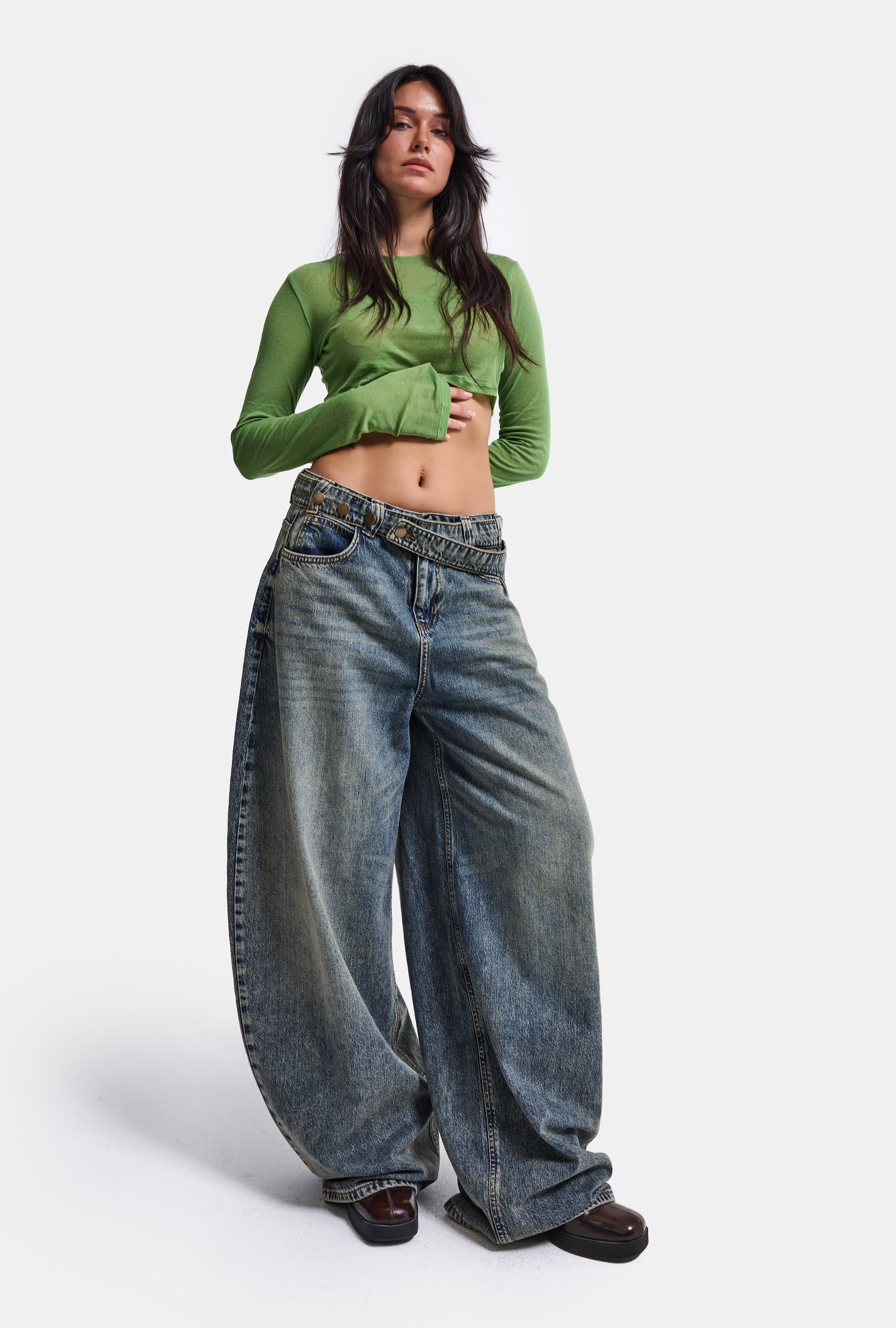 Kadın Kot Renk 4w6-31 Barrel Fit Bol Kesim Icon Detaylı Özel Tasarım Denim Jean