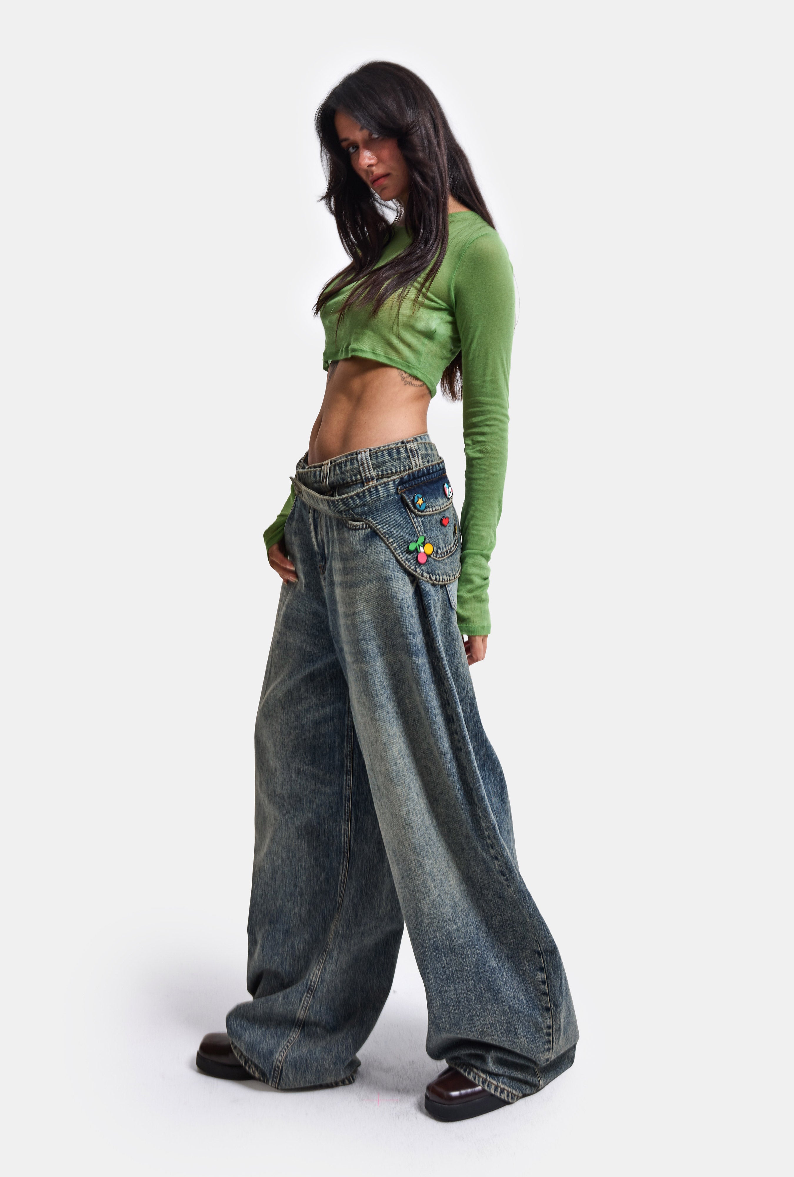 Kadın Kot Renk 4w6-31 Barrel Fit Bol Kesim Icon Detaylı Özel Tasarım Denim Jean