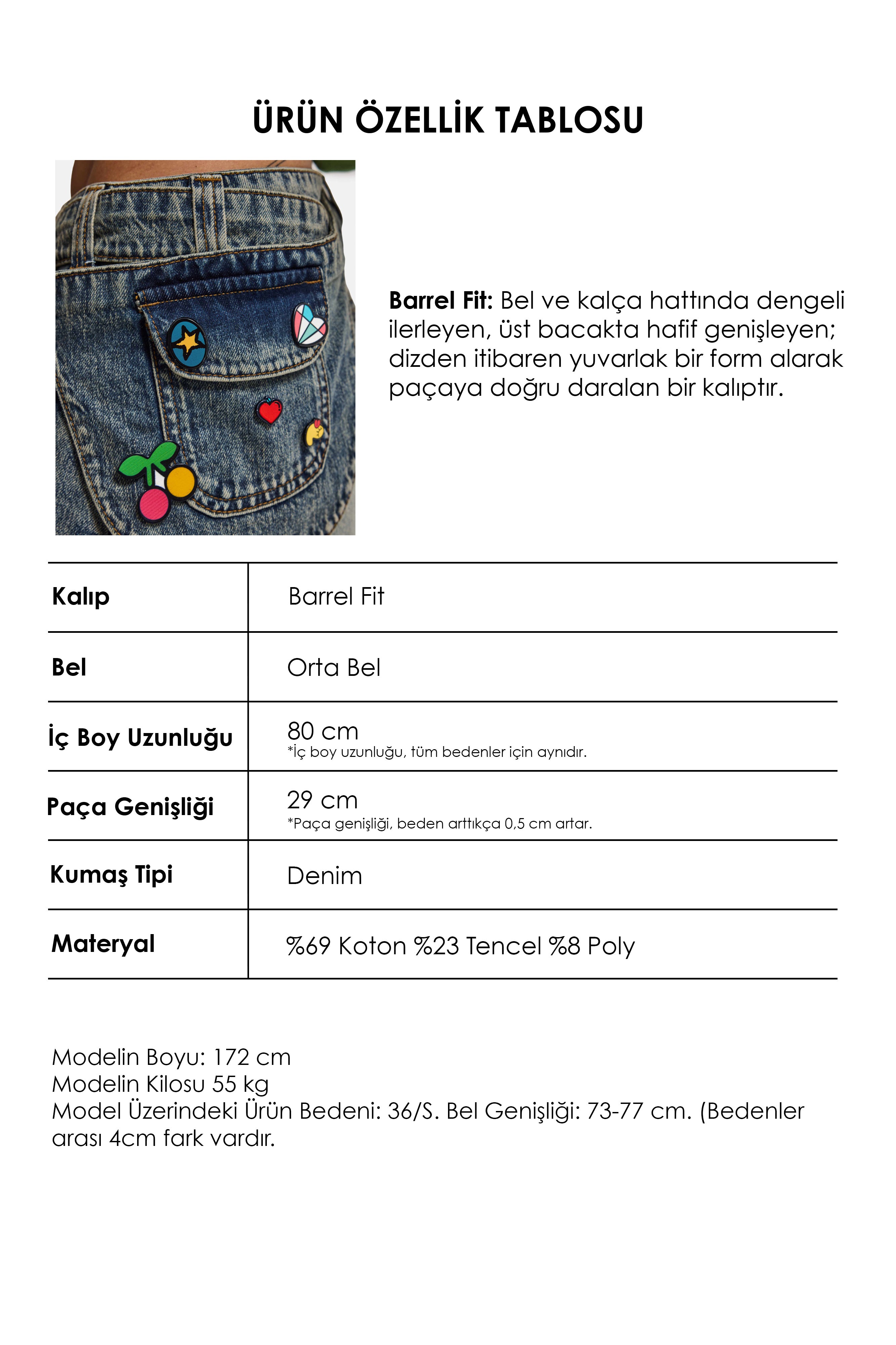 Kadın Kot Renk 4w6-31 Barrel Fit Bol Kesim Icon Detaylı Özel Tasarım Denim Jean