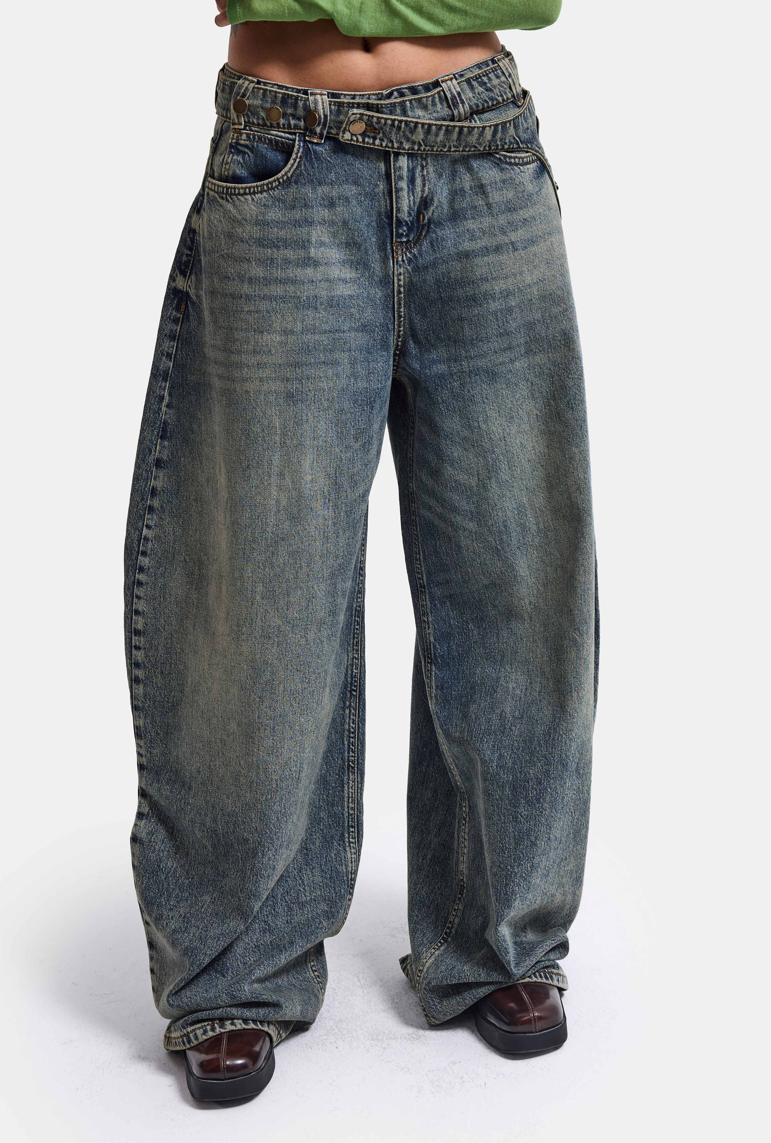 Kadın Kot Renk 4w6-31 Barrel Fit Bol Kesim Icon Detaylı Özel Tasarım Denim Jean