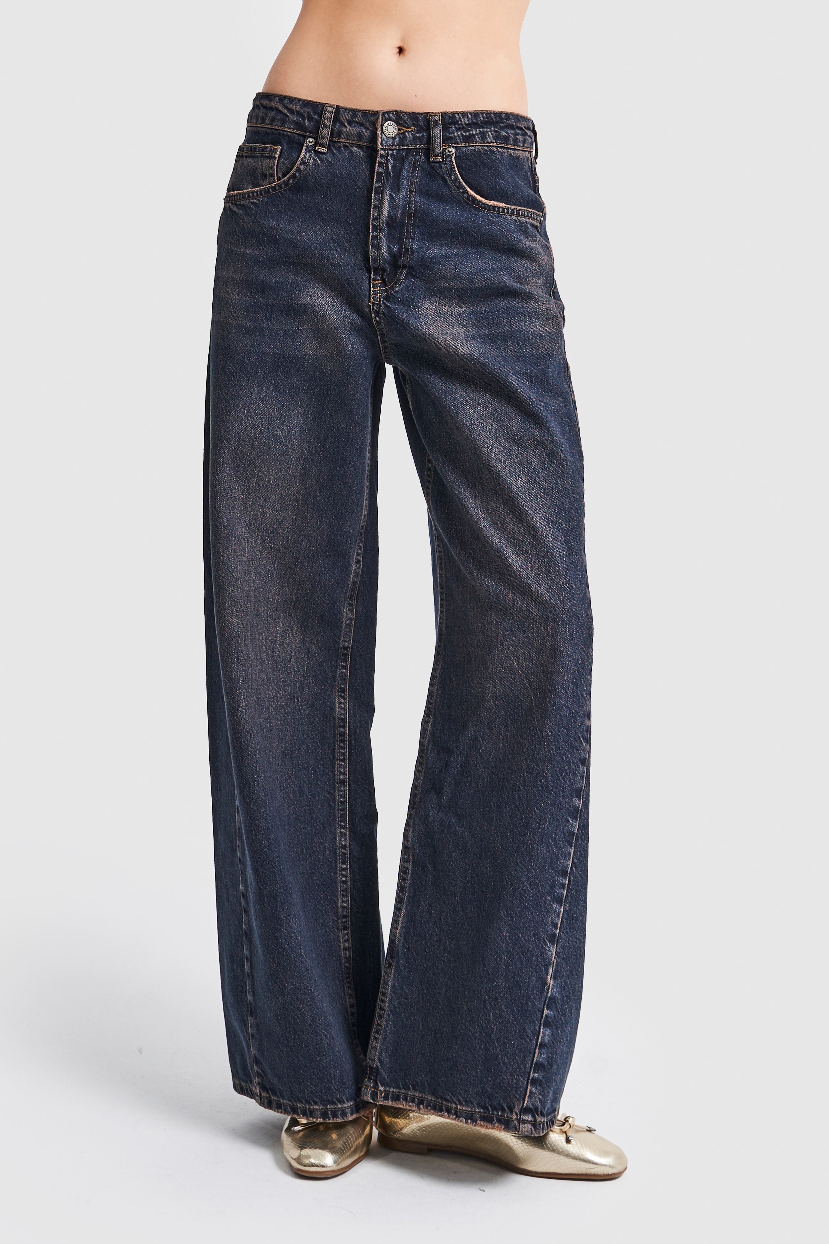 Women's Jeans Tint Color Low Waist Super Wide Leg Fit Denim Pants