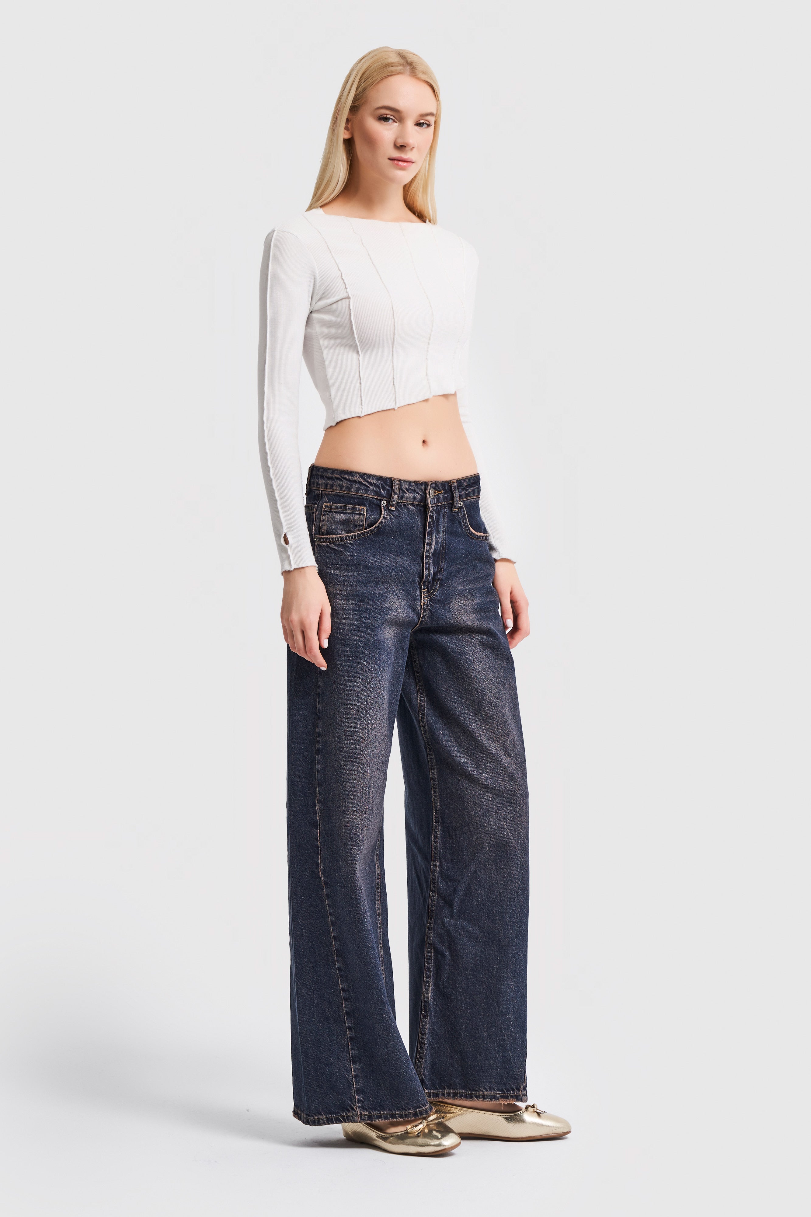 Women's Jeans Tint Color Low Waist Super Wide Leg Fit Denim Pants