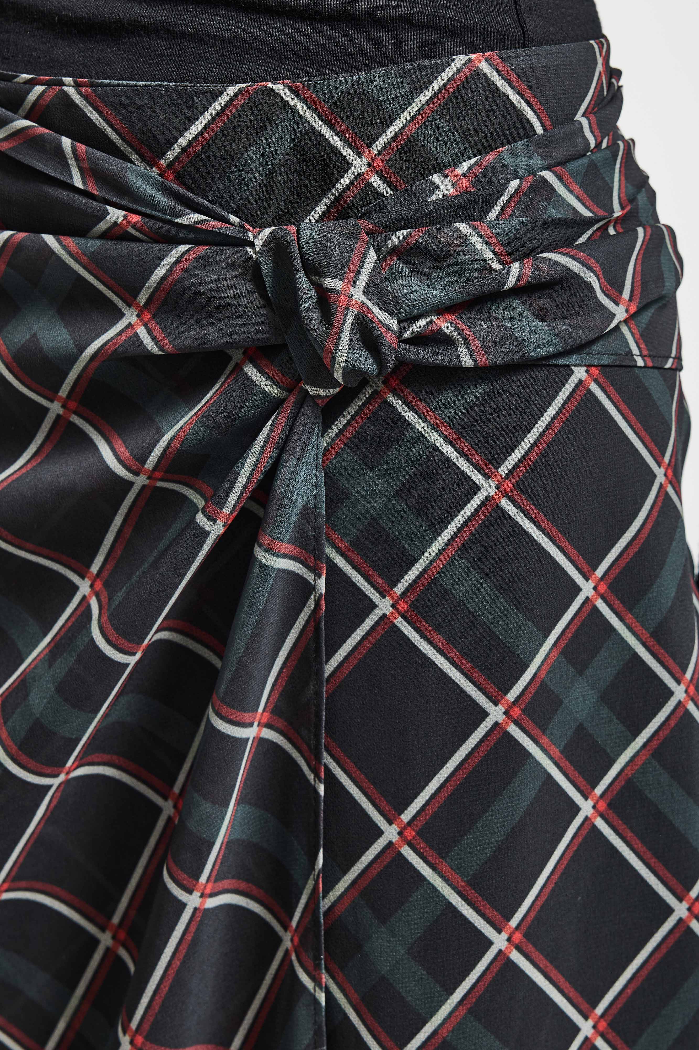 Kadın Koyu Ekose s6-1 Maxi Boy Kemer Detaylı Saten Etek