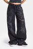 Kadın Koyu Füme 10s6-1 Süper Baggy Kemer ve Yırtık Detaylı Özel Tasarım Denim Jean