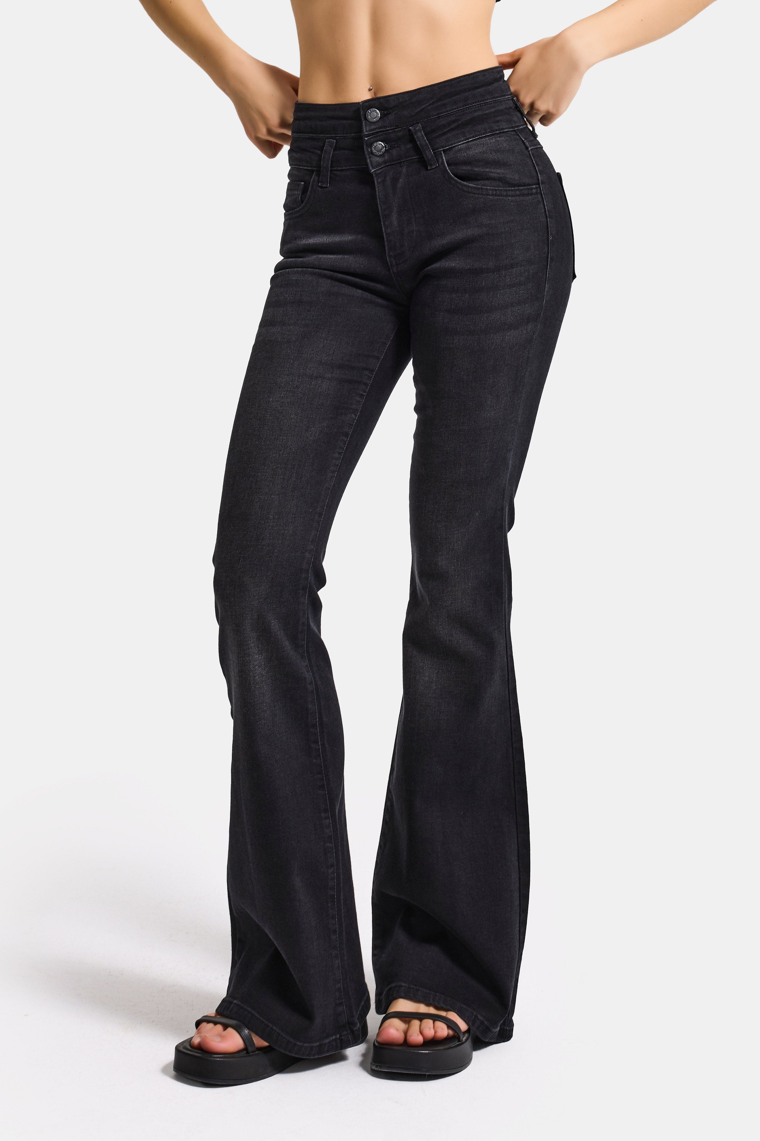 Kadın Koyu Füme 2s6-1 Flare Fit Esnek Elastan Kumaş Denim Jean