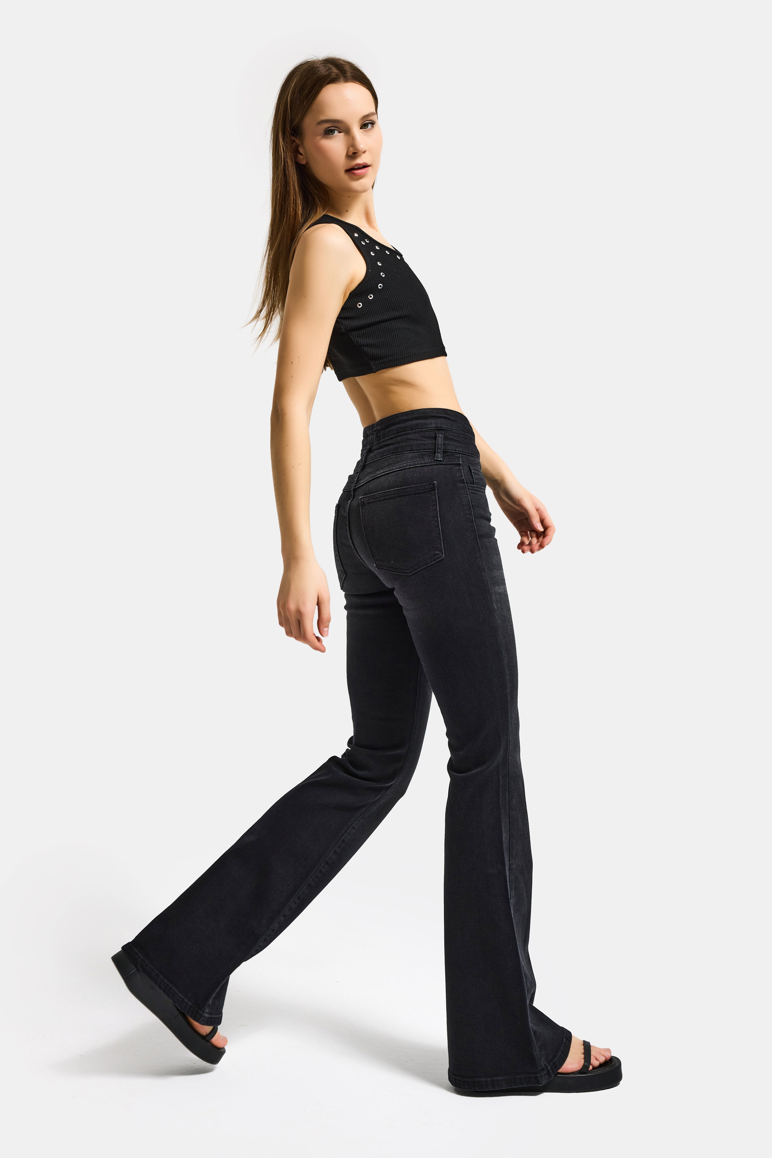 Kadın Koyu Füme 2s6-1 Flare Fit Esnek Elastan Kumaş Denim Jean