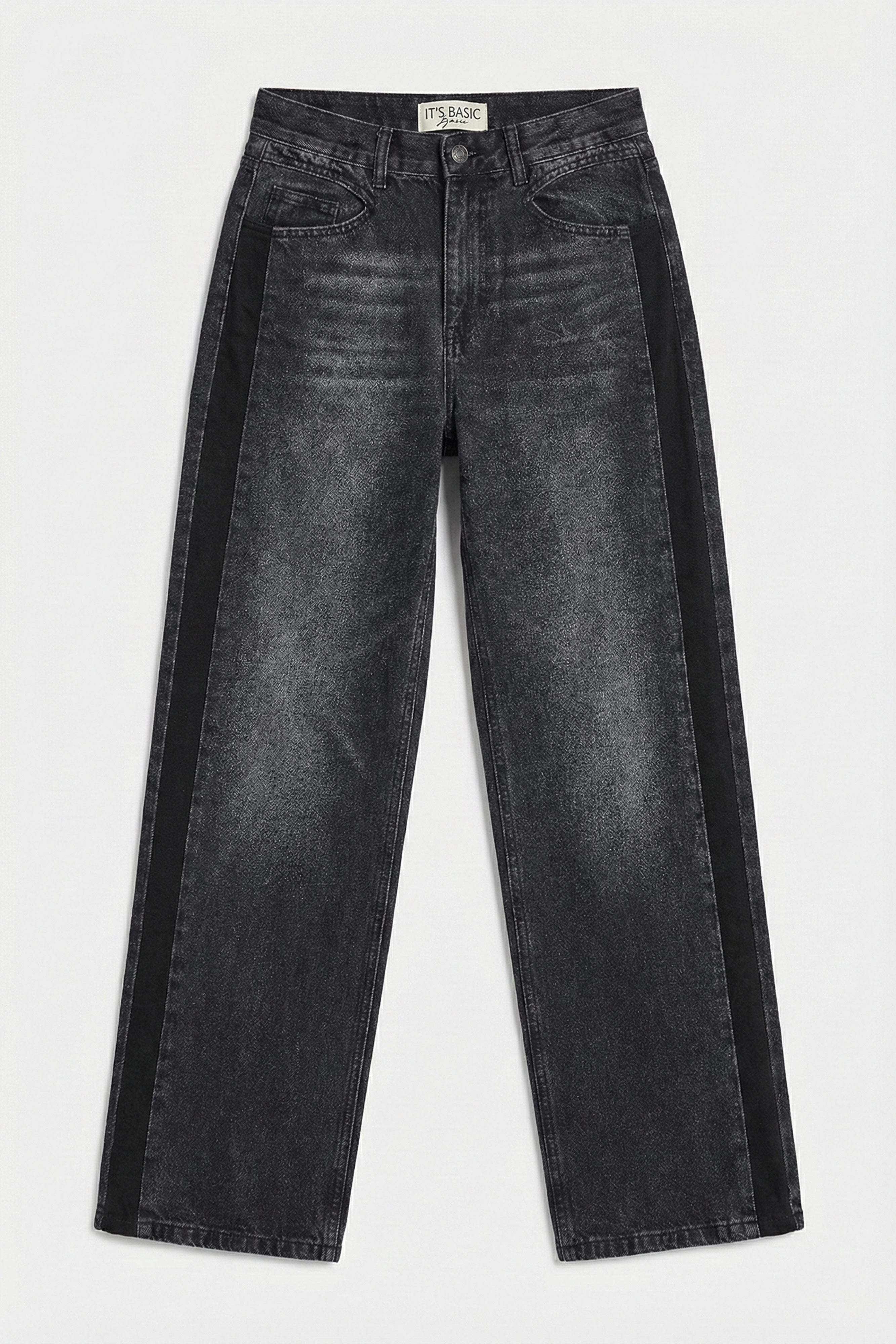 Kadın Koyu Füme 2s6-1 Loose Fit Yandan Süet Şeritli Tasarım Denim Jean