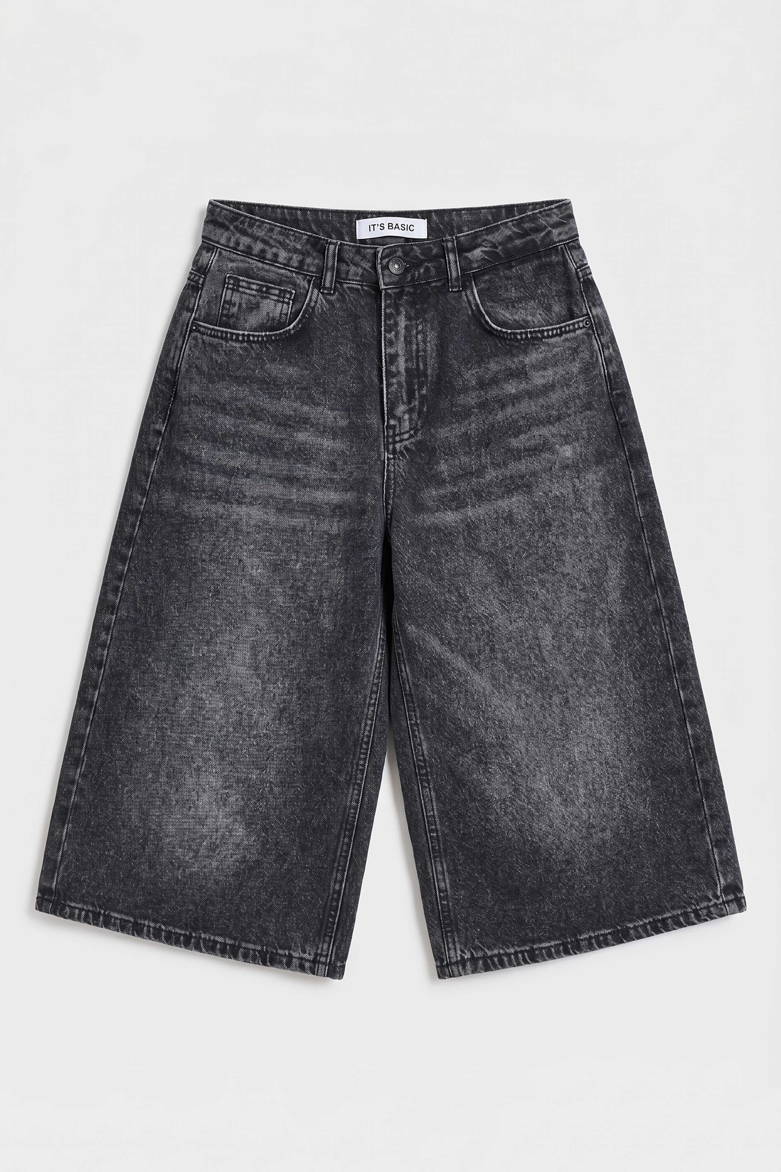 Kadın Koyu Füme 2s6-1 Maxi Süper Baggy Fit Bermuda Denim Şort