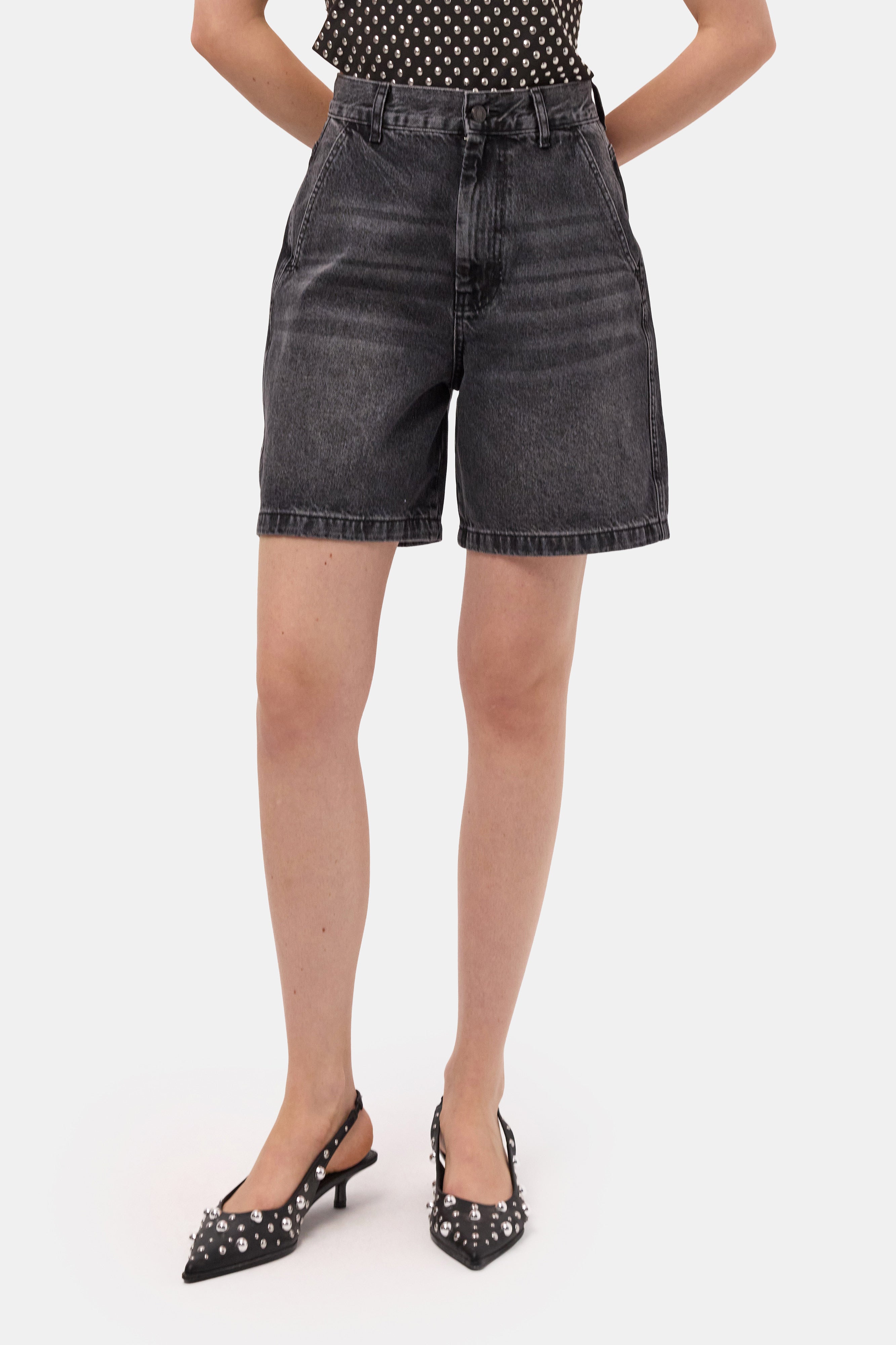 Kadın Koyu Füme 2s6-1 Skater Midi Boy Bermuda Denim Şort