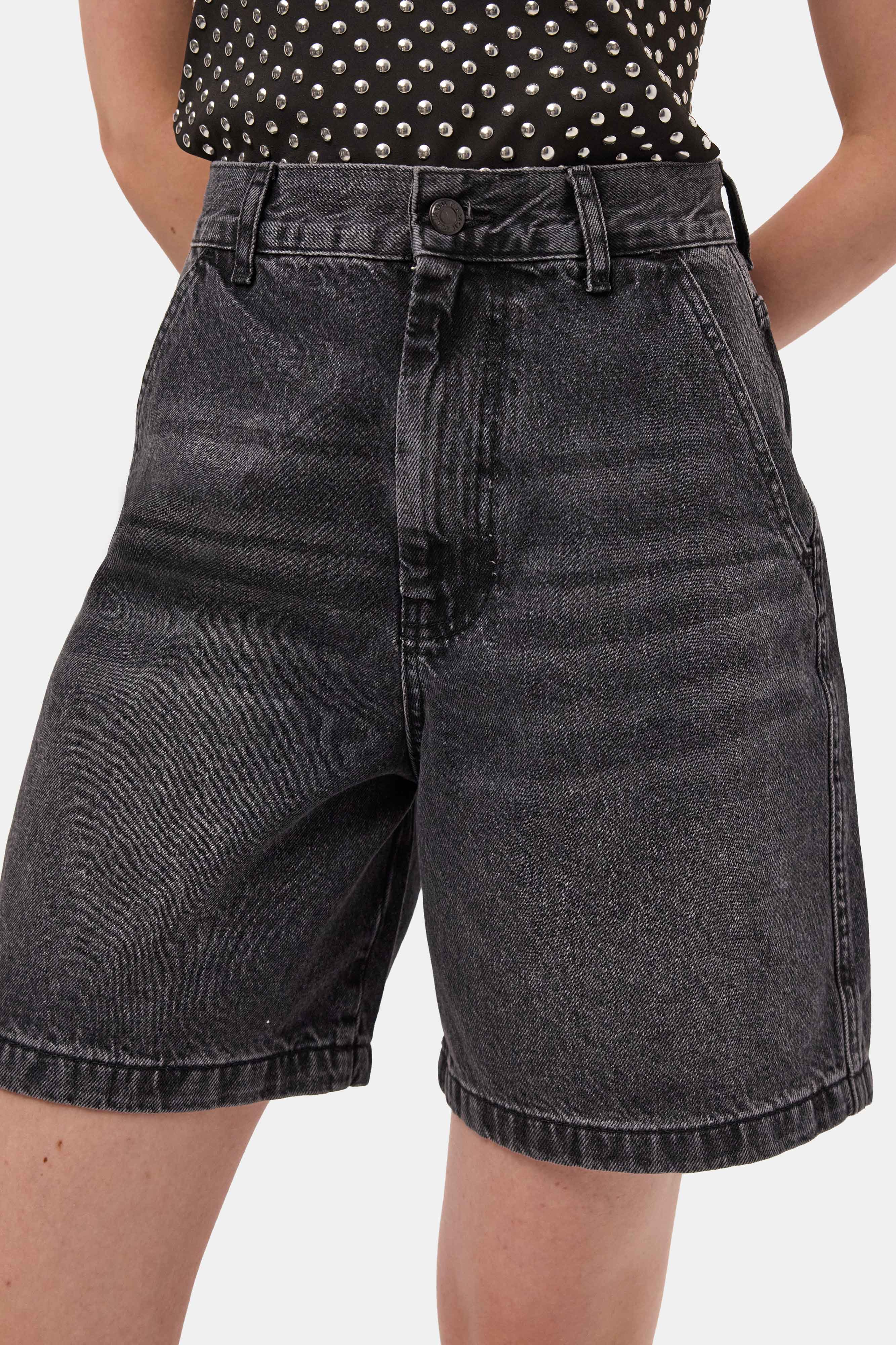 Kadın Koyu Füme 2s6-1 Skater Midi Boy Bermuda Denim Şort