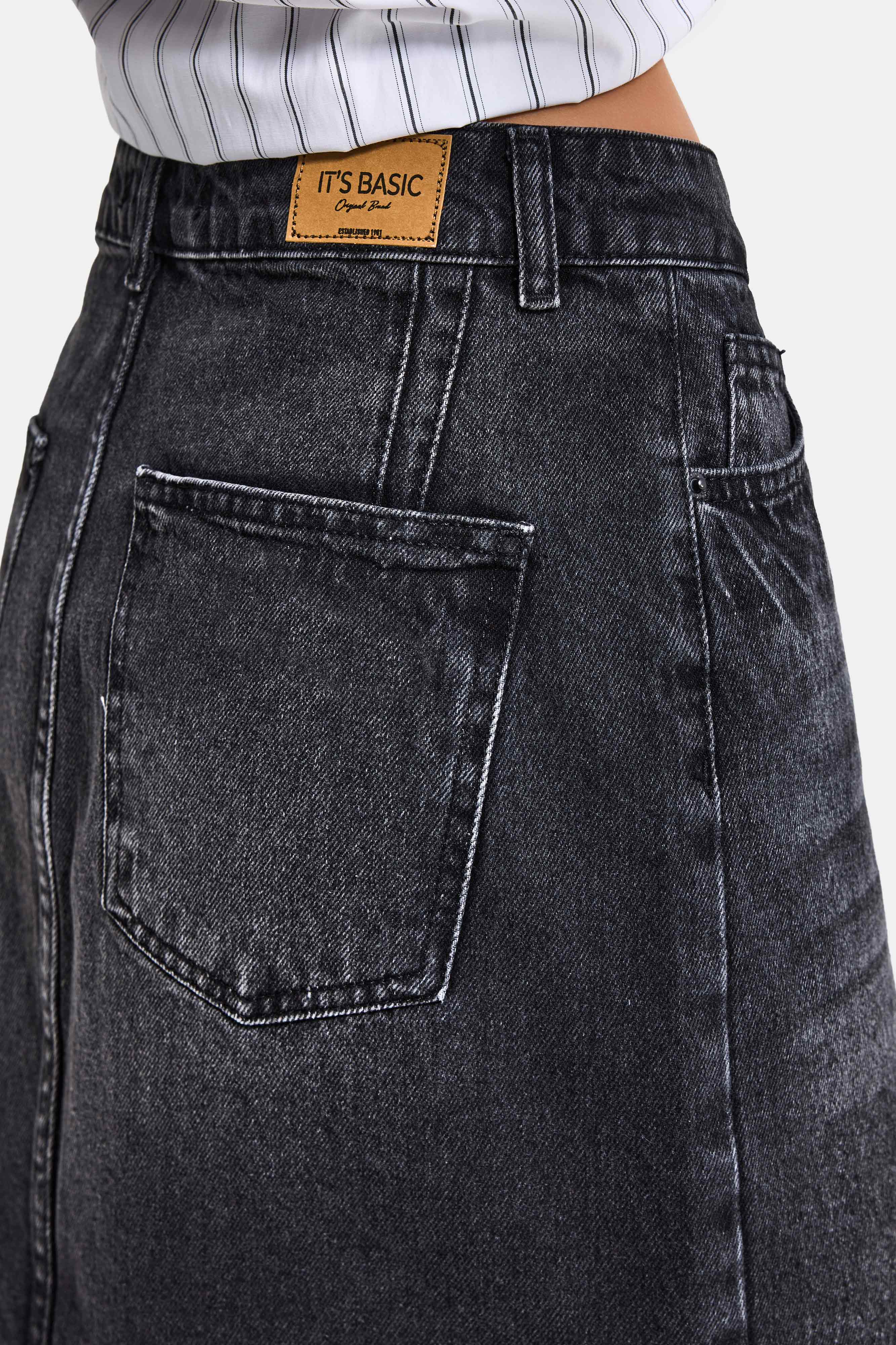 Kadın Koyu Füme 2s6-1 Straight Fit %100 Koton Mini Denim Etek