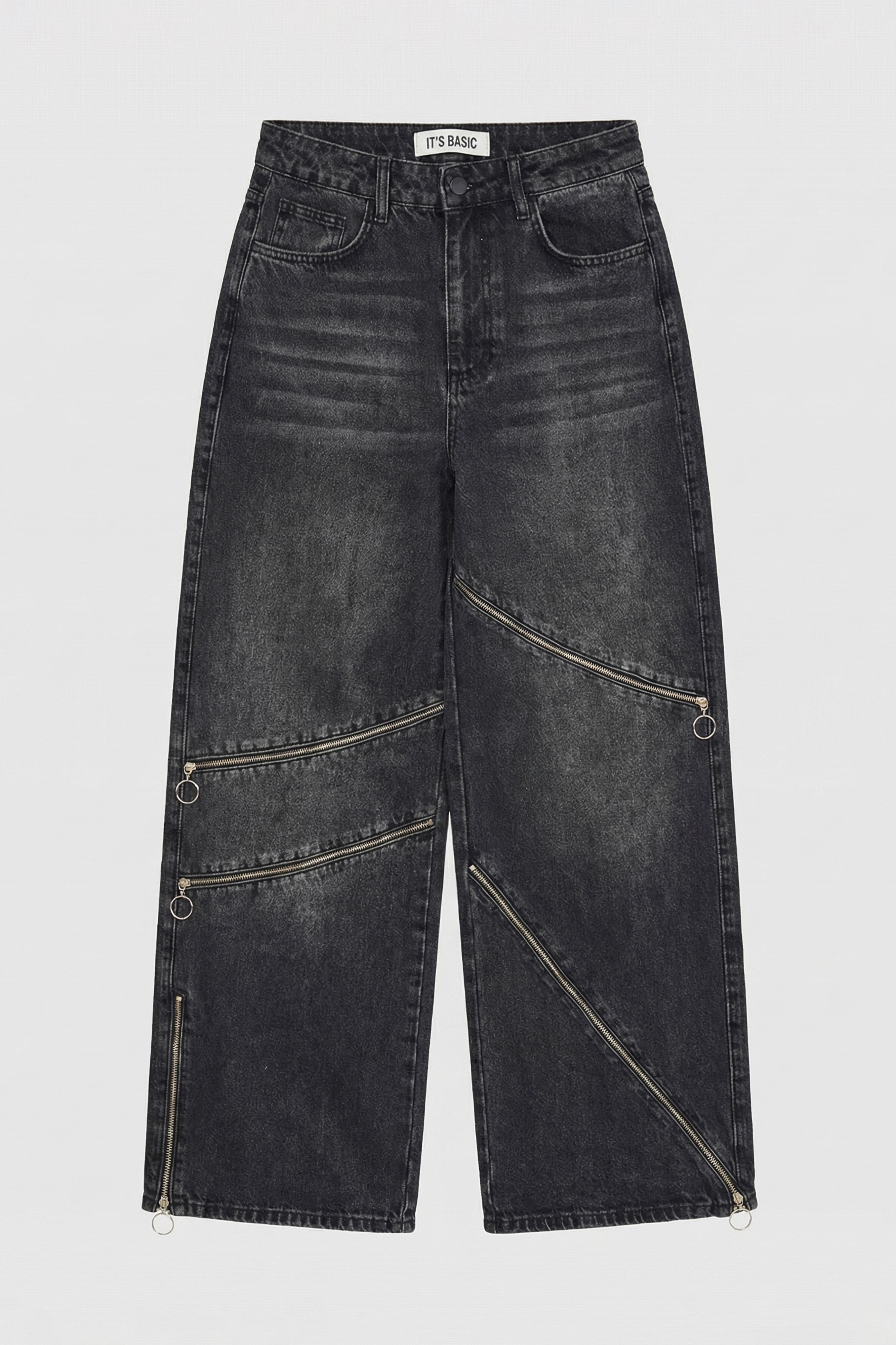 Kadın Koyu Füme 2s6-1 Süper Baggy Fit Fermuar Detaylı Özel Tasarım Denim Jean