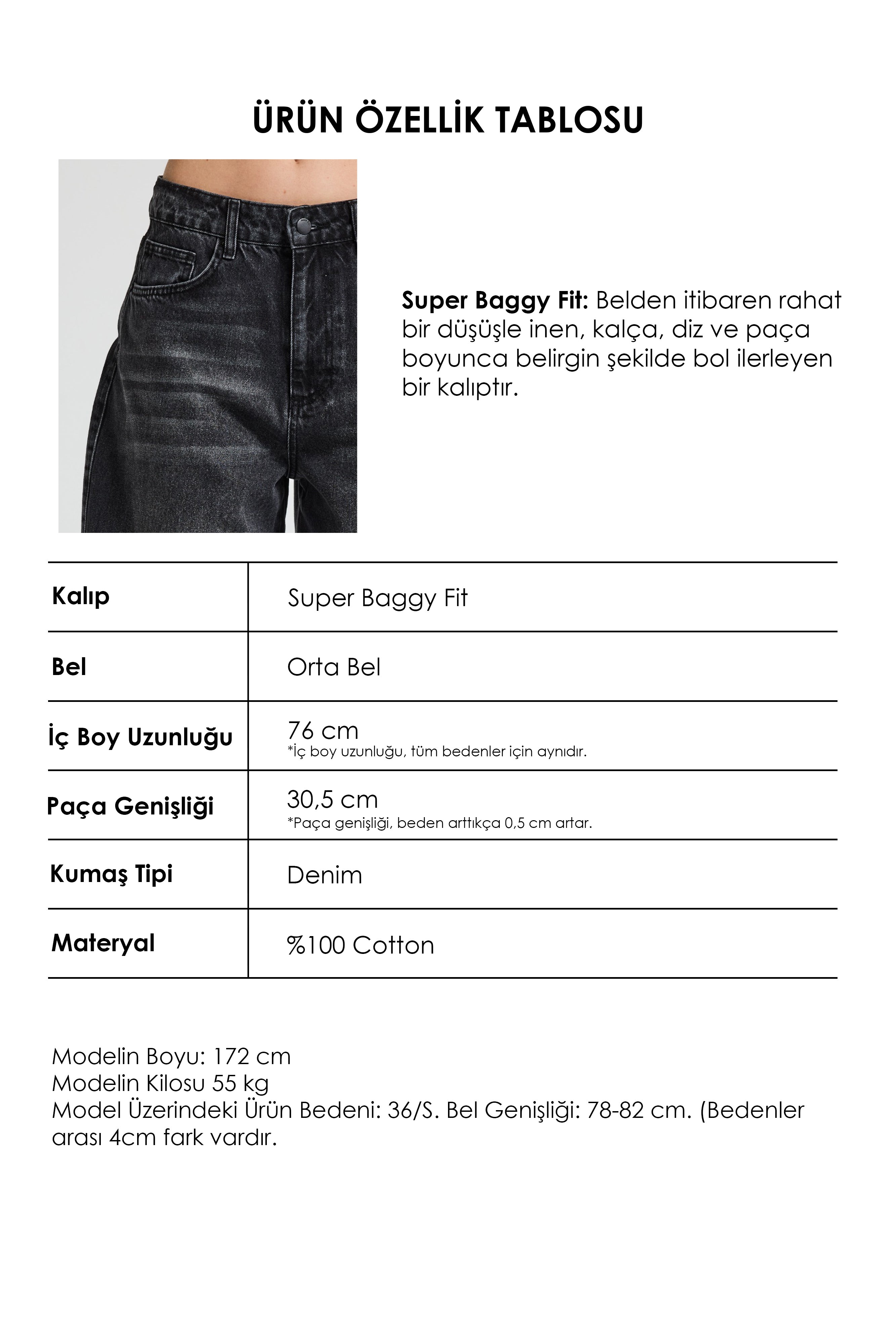 Kadın Koyu Füme 2s6-1 Süper Baggy Fit Fermuar Detaylı Özel Tasarım Denim Jean