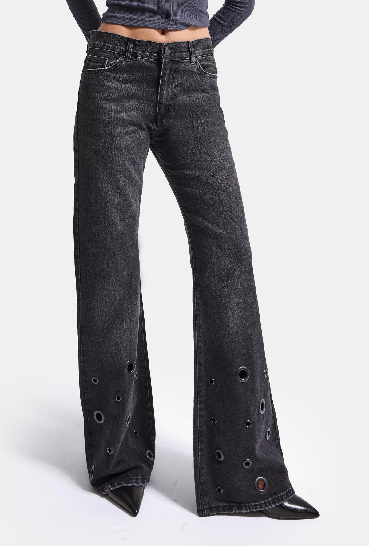 Kadın Koyu Füme 2w6-1 Flare Fit Özel Tasarım Denim Jean