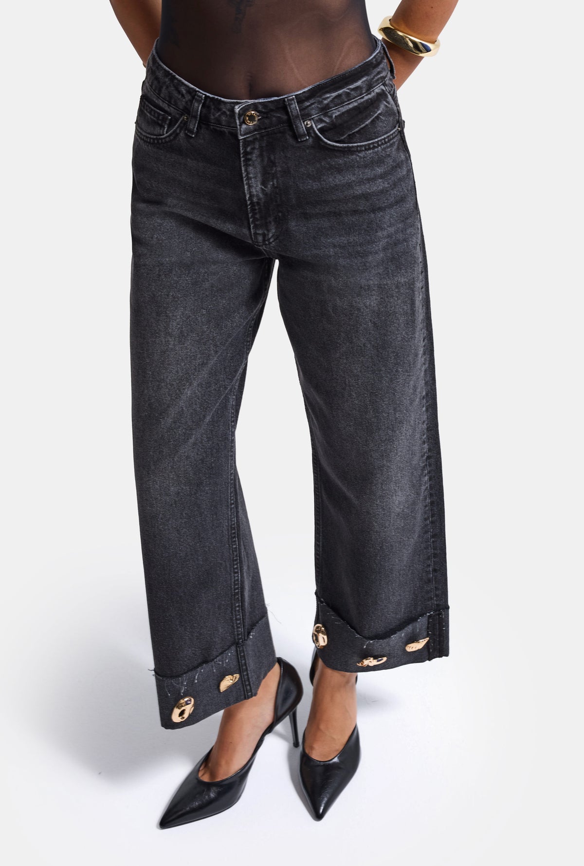Kadın Koyu Füme 2w6-1 Relaxed Fit Aksesuar Detaylı Özel Tasarım Denim Jean