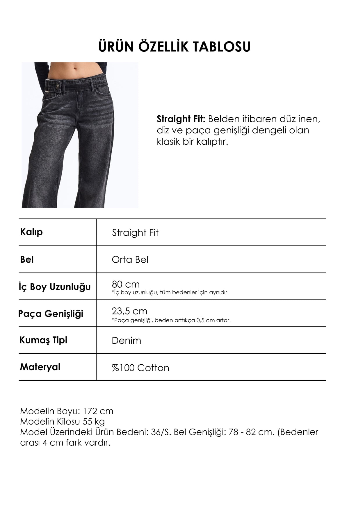 Kadın Koyu Füme 2w6-1 Straight Fit Kemer Detaylı Tasarım Denim Jean