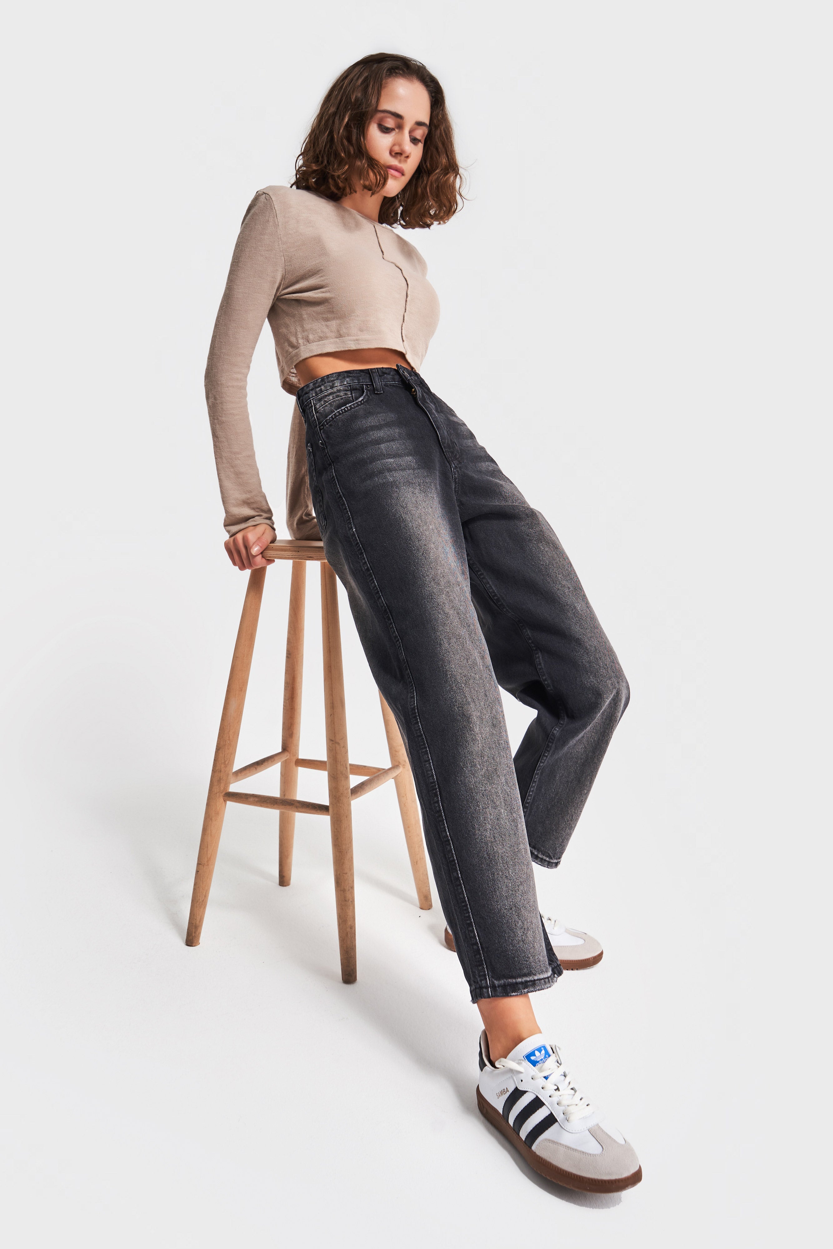 Women's Dark Smoke Color 100% Cotton Relax Fit Denim