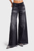 Kadın Koyu Füme Renk 12s5-1 Palazzo Fit Paça Detaylı İç Boy 80cm %100 Koton Denim Jean