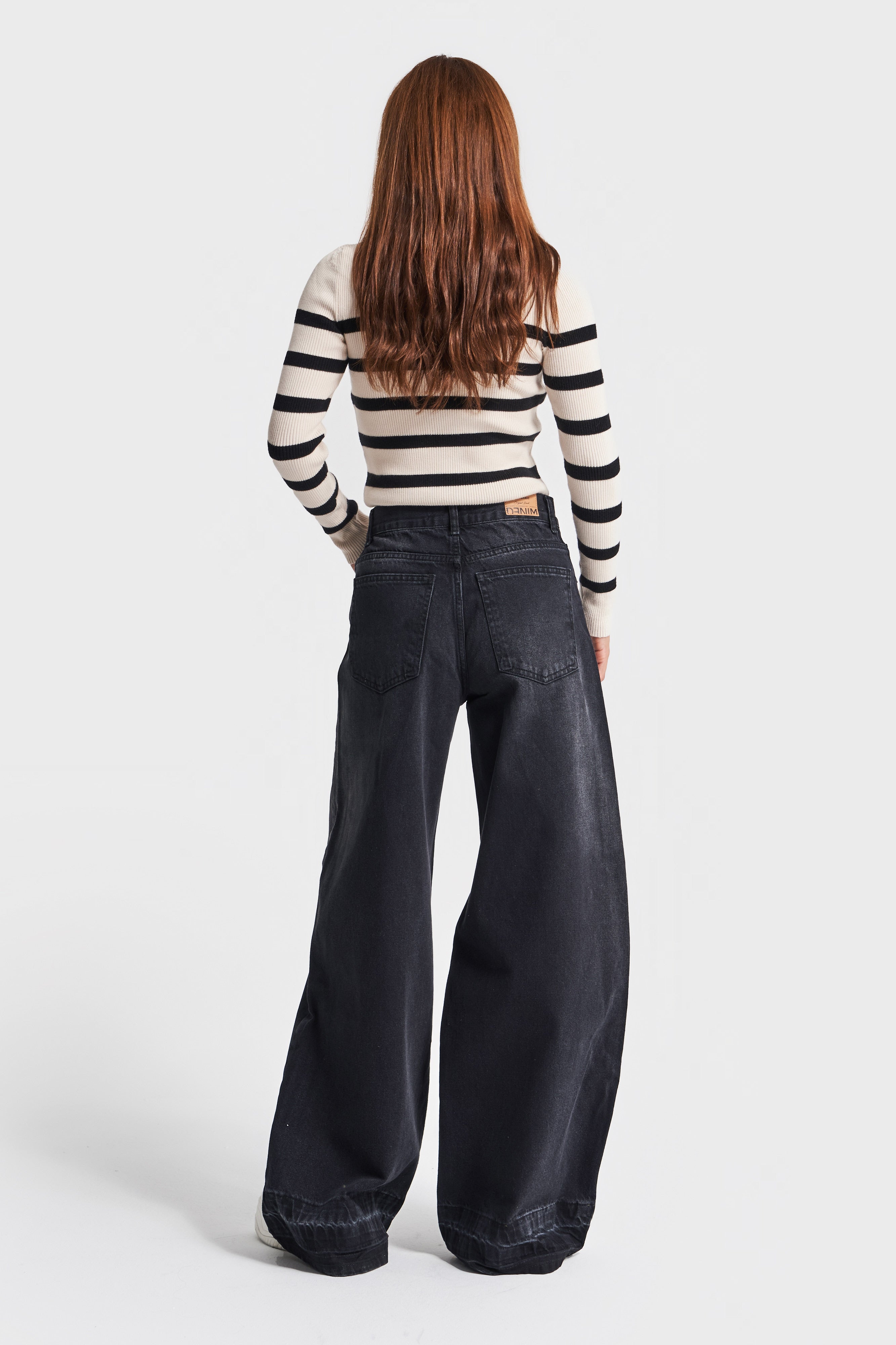 Women's Dark Smoke Color 17w41 Mid Waist Palazzo Fit Denim