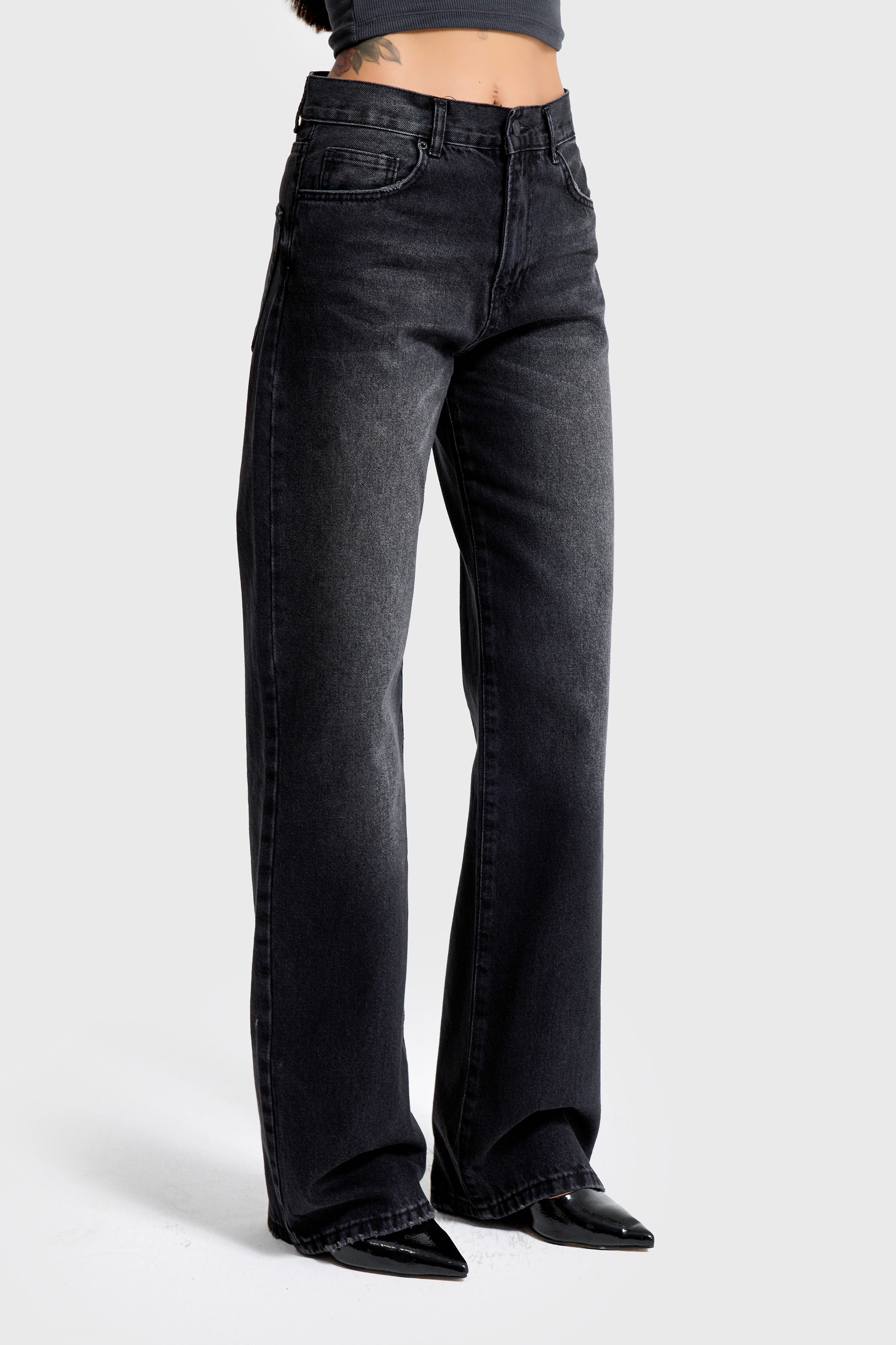 Kadın Koyu Füme Renk 2s6-1 Loose Fit Orta Bel %100 Koton Denim Jean