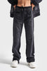 Kadın Koyu Füme Renk  2w41 Örme Denim Karışımlı Loose Fit Tasarım Denim Jean