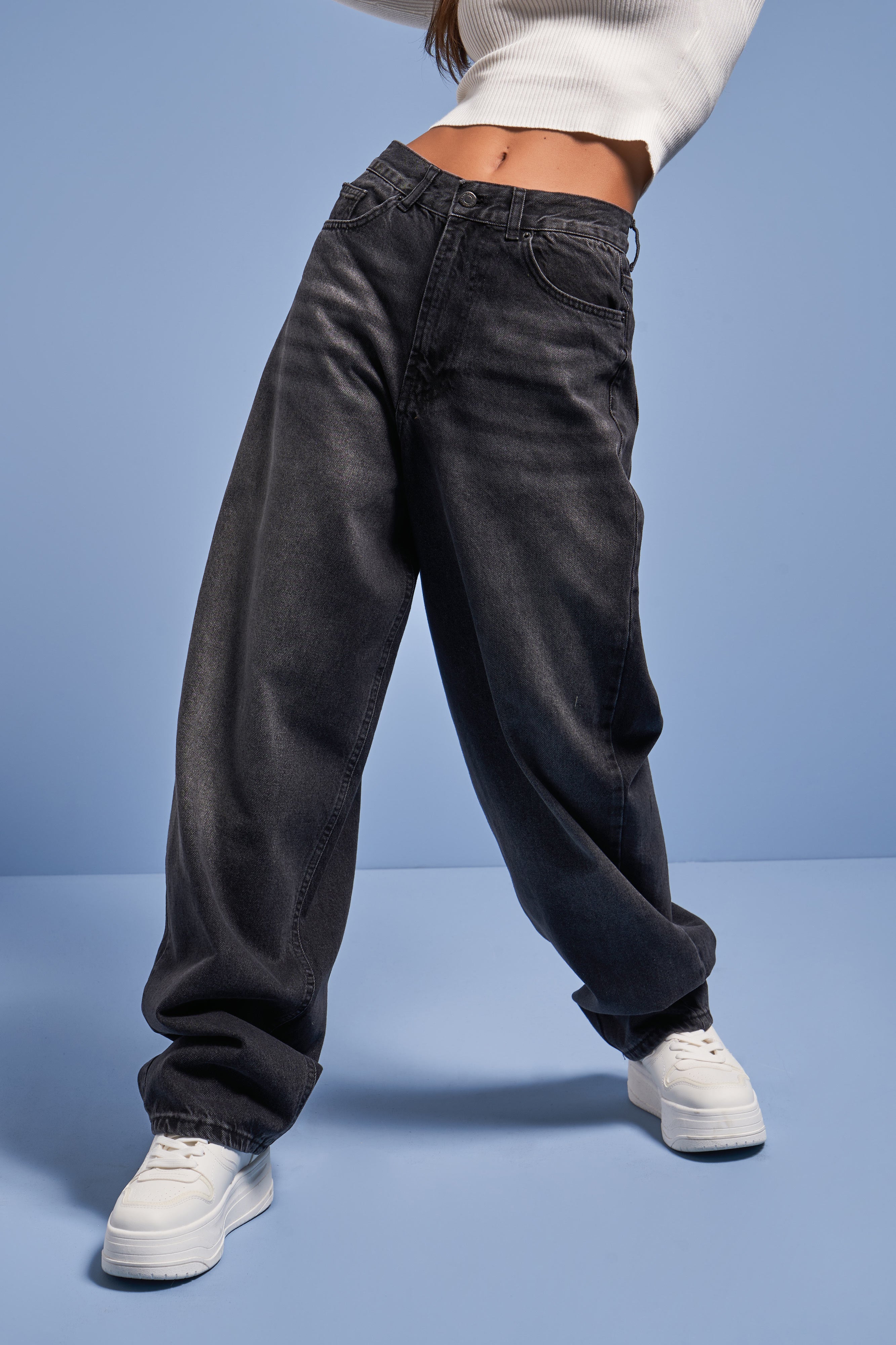 Women's Dark Smoke Color 2w41 Skater Fit Loose Cut Denim
