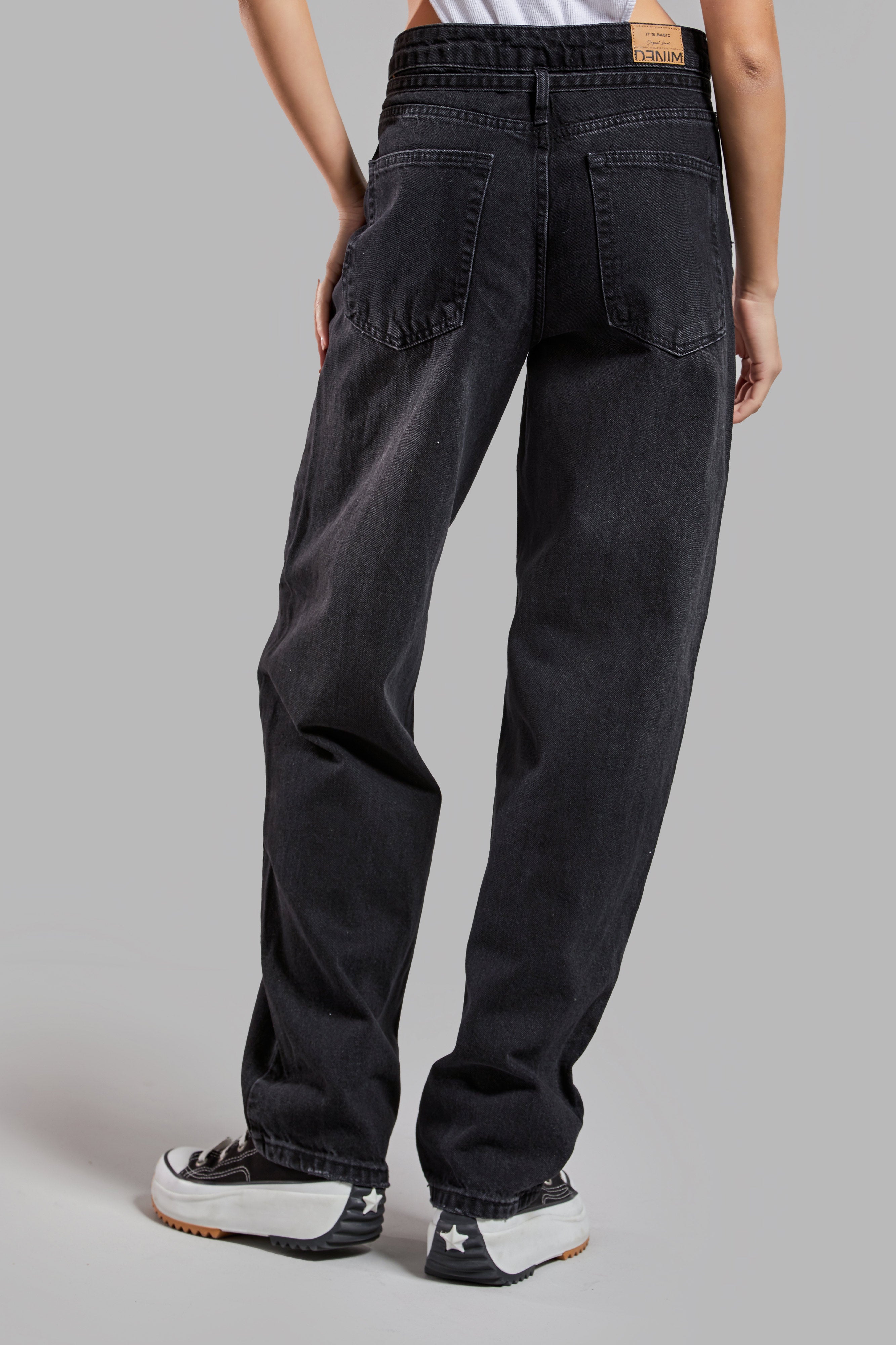 Women's Dark Smoke Color 2w41 Tailored Fit Belted 100% Cotton Denim