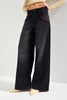 Women's Dark Smoked Color 2w5-1 Palazzo Fit Wide Leg Pocket Detail 100% Cotton Denim Jeans