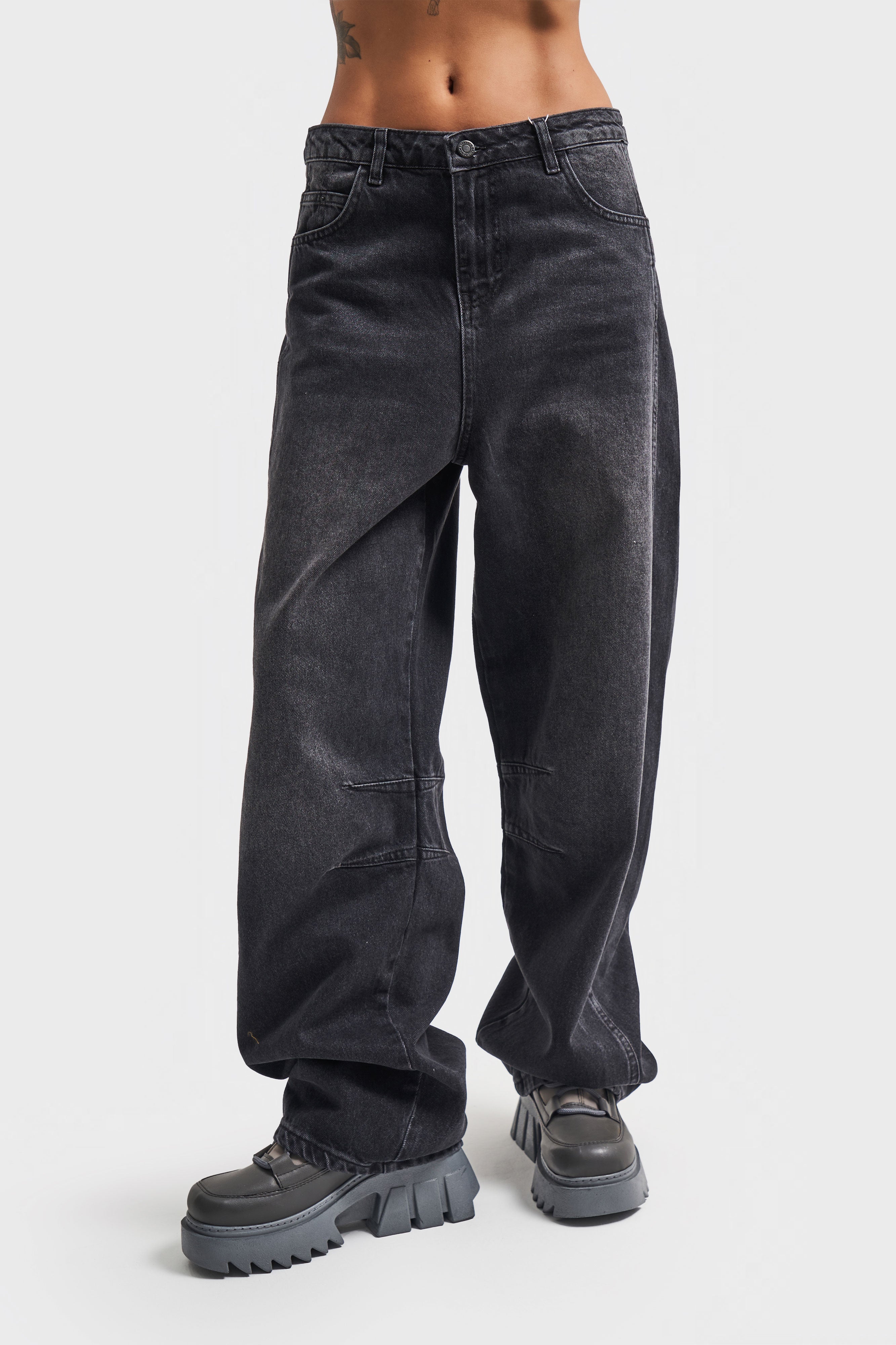 Women's Dark Smoke Color Baggy Fit Loose Cut Denim