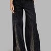Women's Dark Smoke Color Palazzo Fit Shiny Stone Design Denim