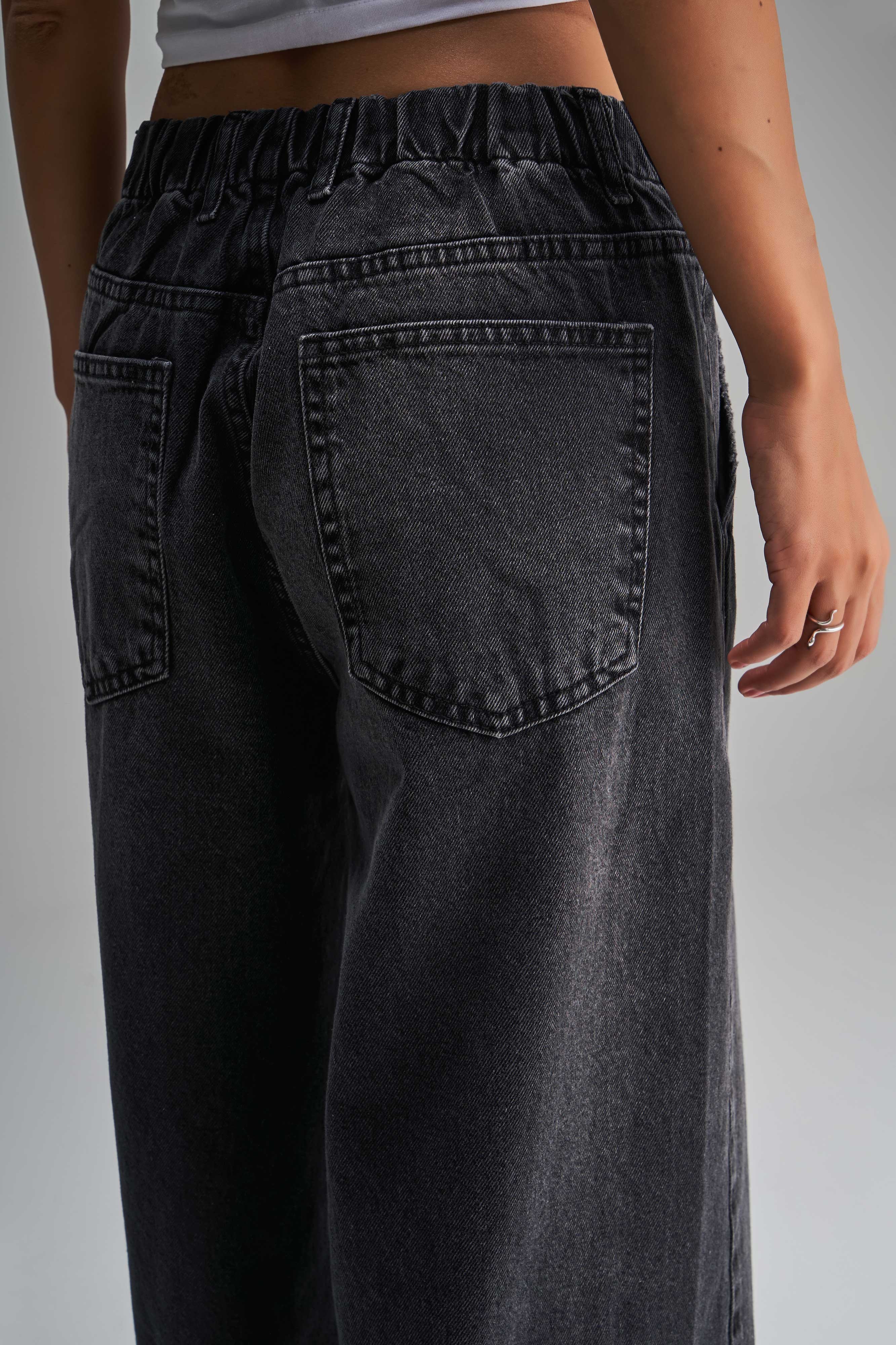 Women's Dark Smoke Color Skater Balloon Fit Mid Waist Denim