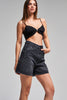 Women's Dark Smoked Diana T-2S5-1 Mom Fit Midi Length Design 100% Cotton Denim Shorts with Rhinestones
