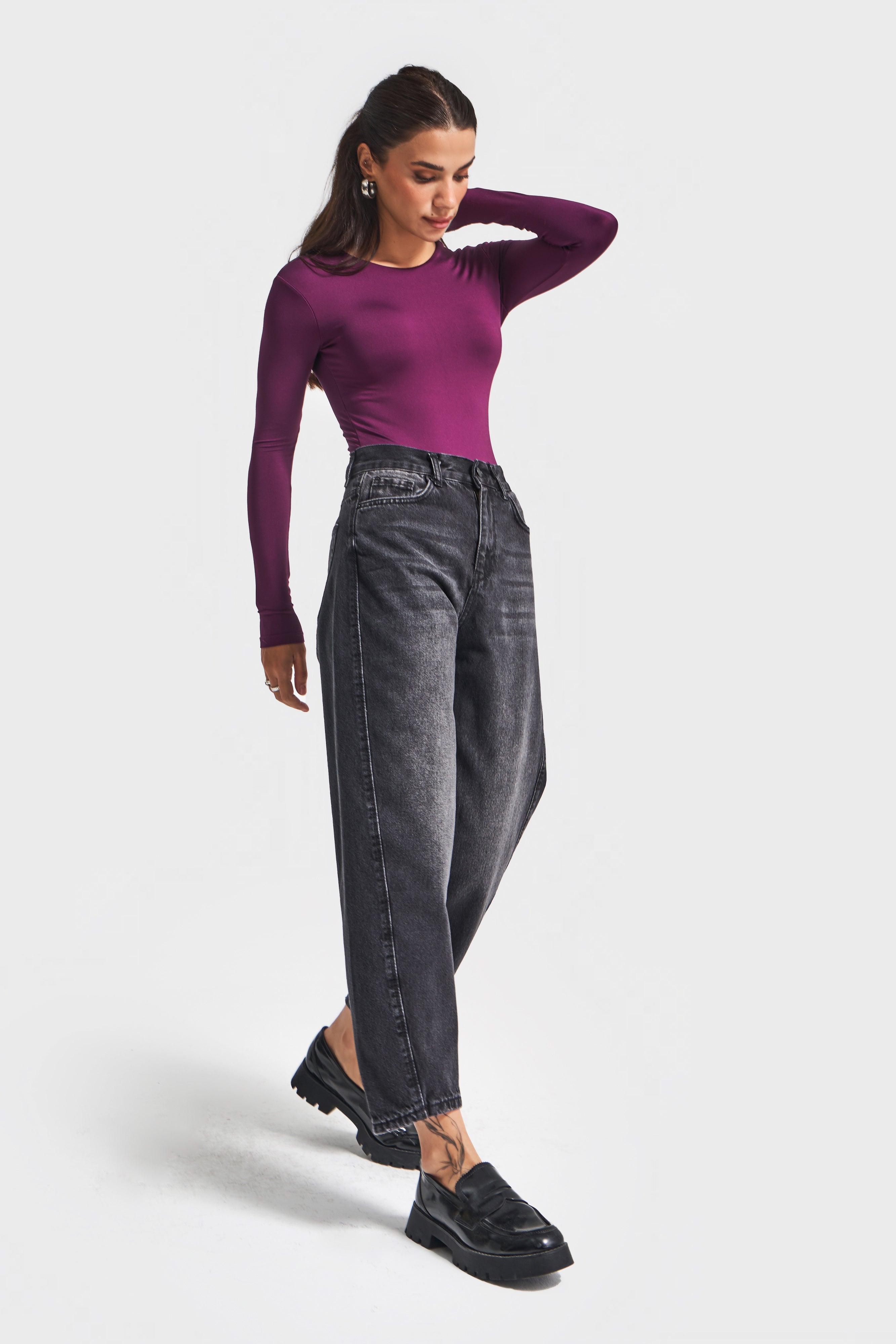 Kadın Koyu Füme Renk Venüs 2w5-1 Carrot Fit Rahat Kesim %100 Koton  Denim Jean