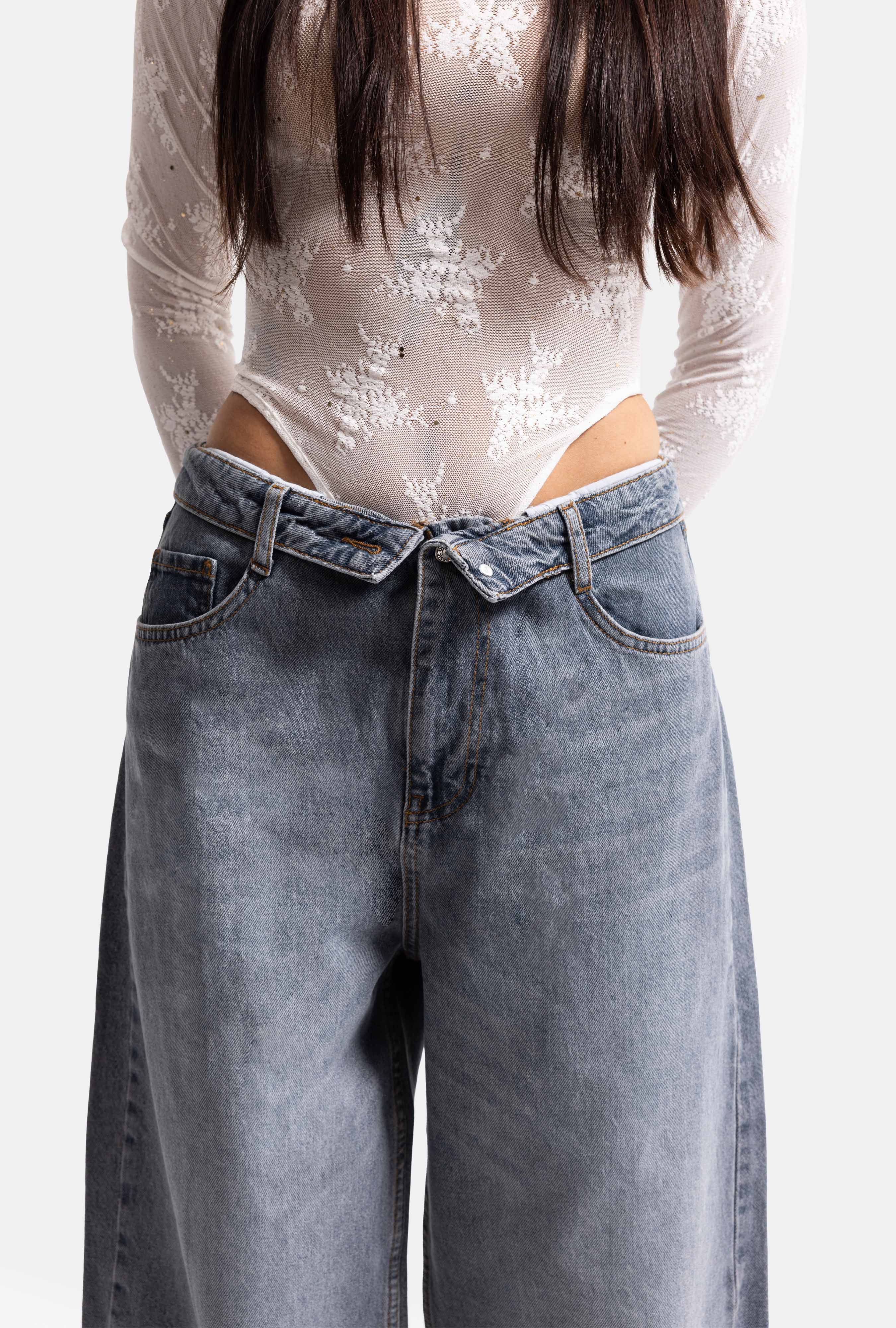Kadın Koyu Gri 2w6-125 Straight Fit Kemer Detaylı Denim Jean