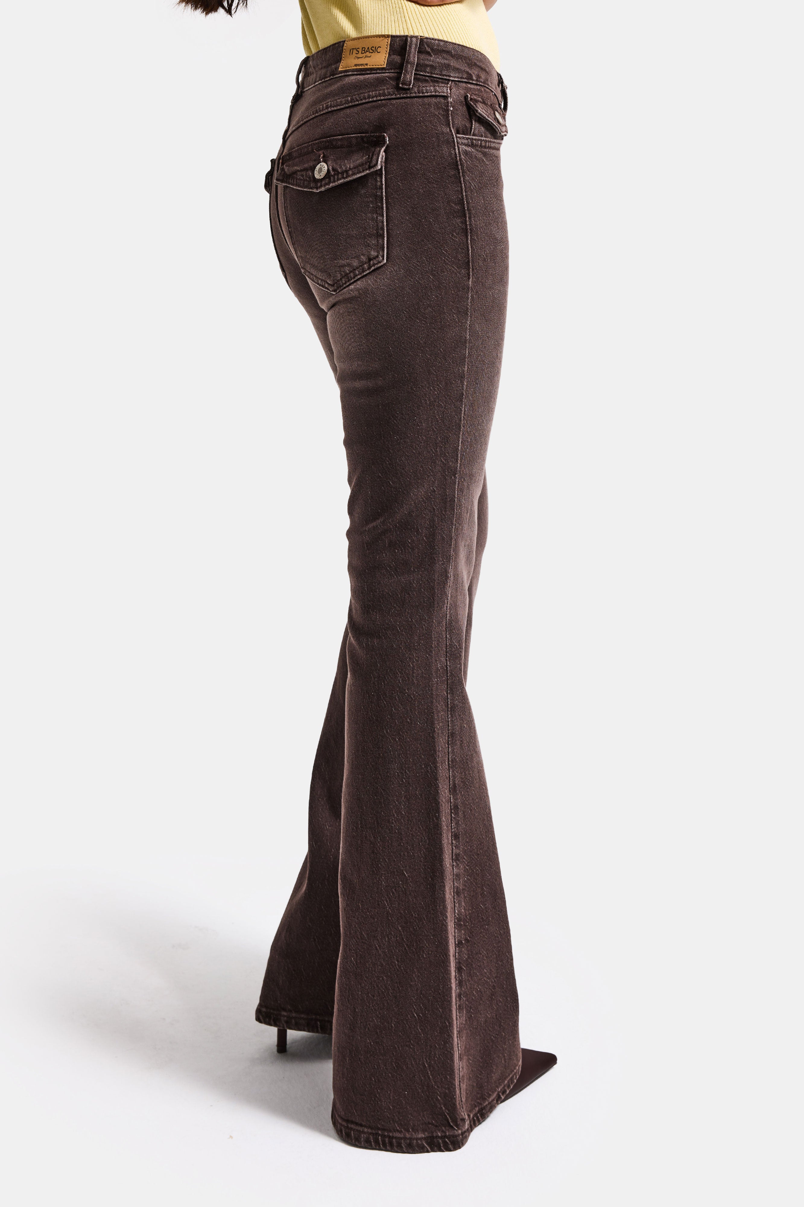 Kadın Koyu Kahve 2s6-16 Mid Rise Flare Fit Esnek Kumaş Denim Jean