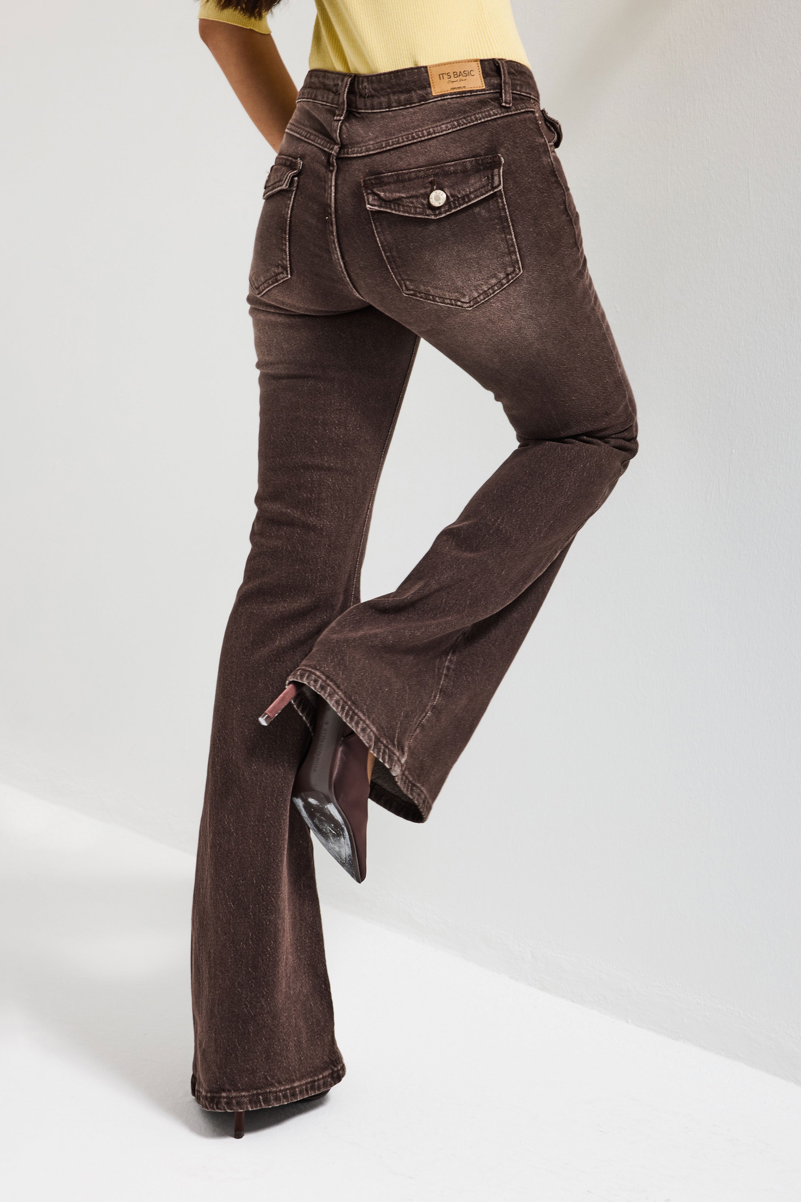 Kadın Koyu Kahve 2s6-16 Mid Rise Flare Fit Esnek Kumaş Denim Jean