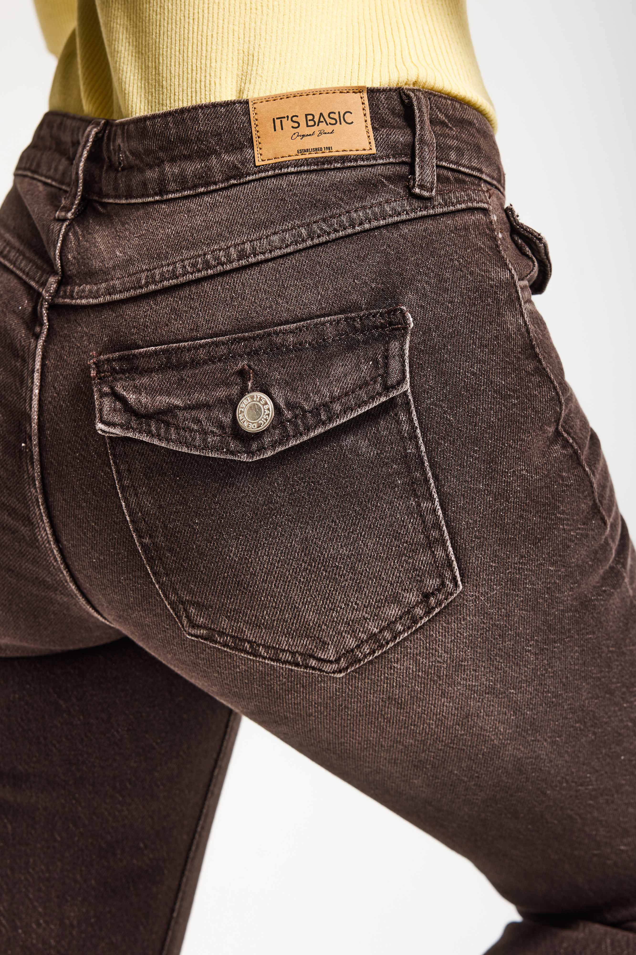 Kadın Koyu Kahve 2s6-16 Mid Rise Flare Fit Esnek Kumaş Denim Jean