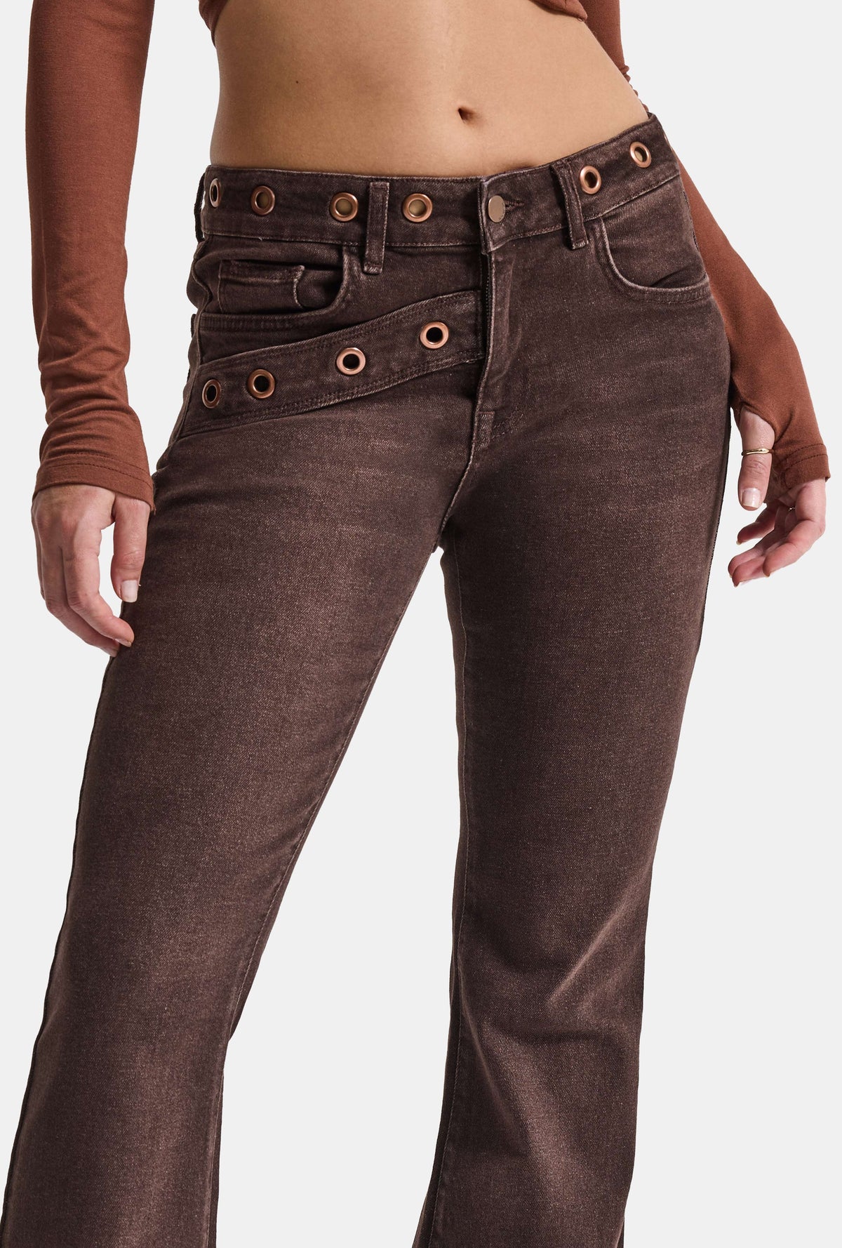 Kadın Koyu Kahve 2w6-16 Flare Fit Özel Tasarım Denim Jean