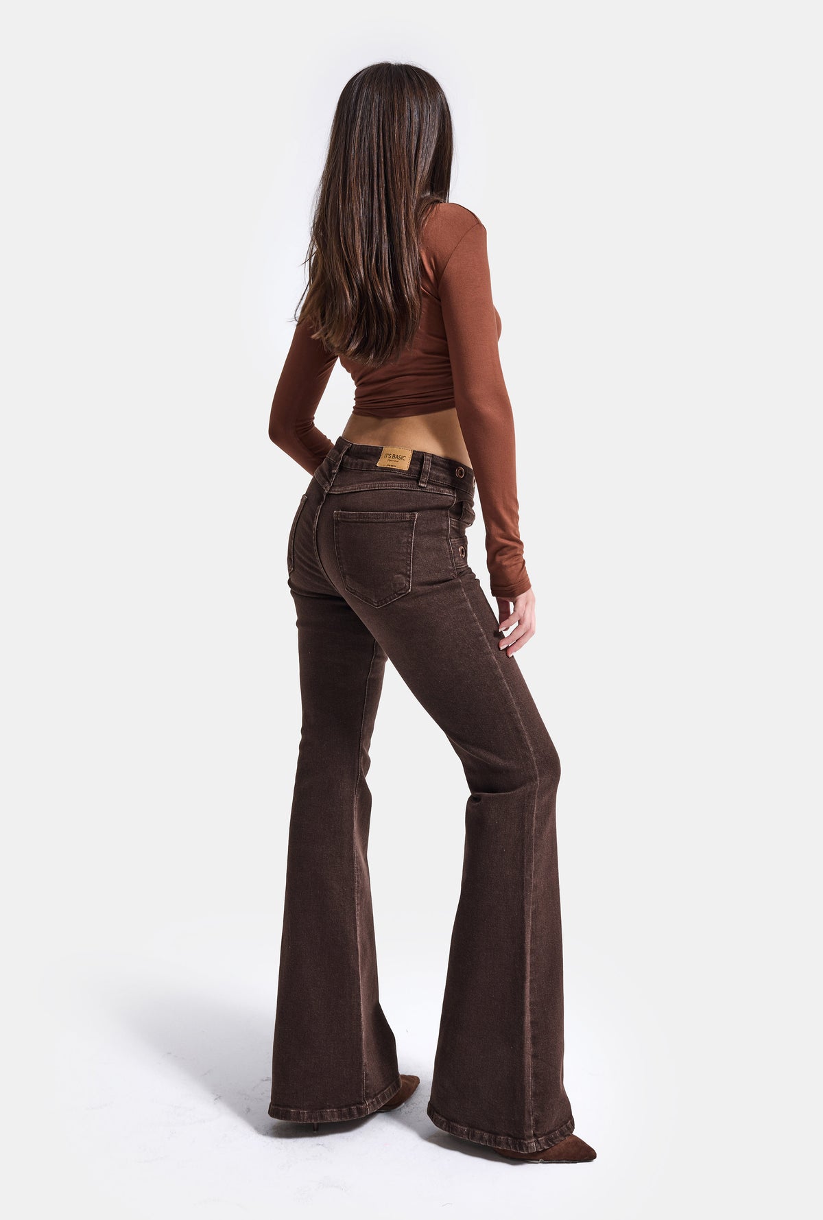Kadın Koyu Kahve 2w6-16 Flare Fit Özel Tasarım Denim Jean