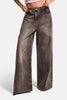 Women's Dark Brown 4s6-16 Mega Baggy Fit Belt Detail Loose Cut Denim Jeans