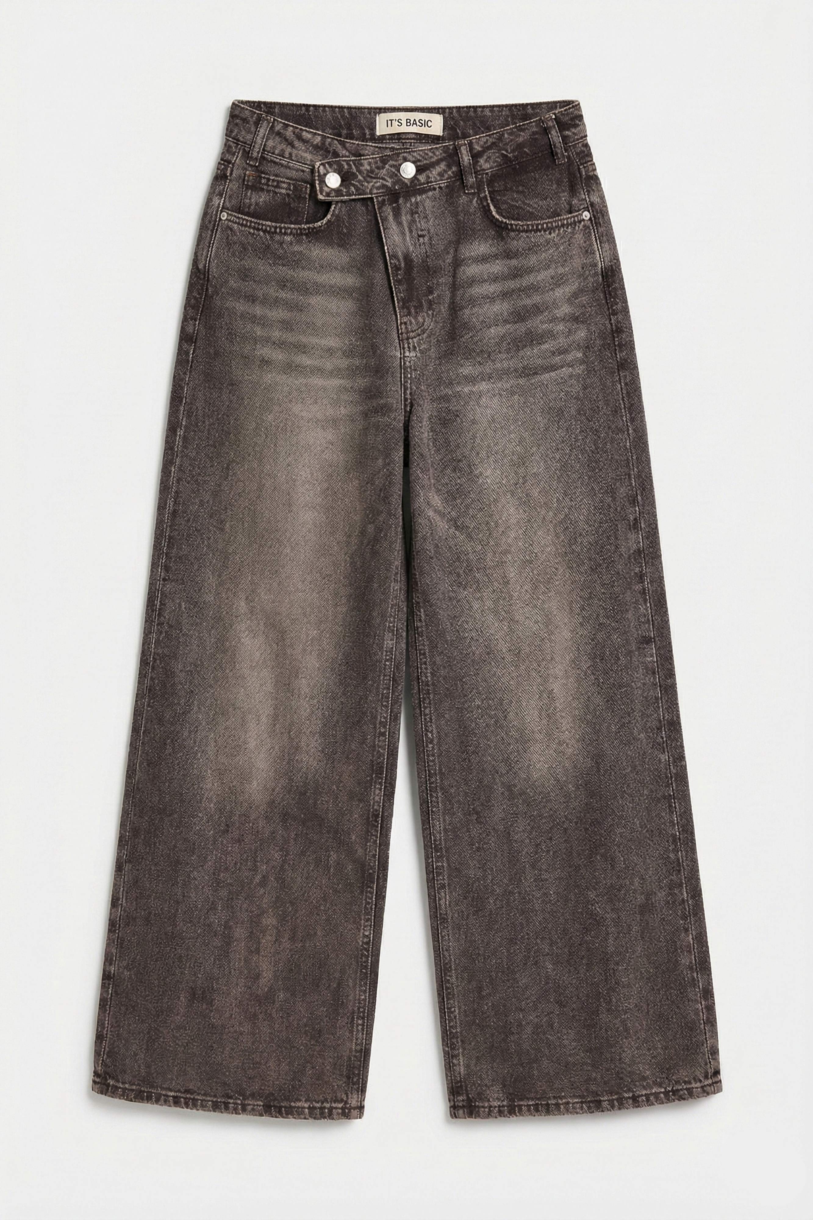 Kadın Koyu Kahve 4s6-16 Mega Baggy Fit Kemer Detaylı Bol Kesim Denim Jean