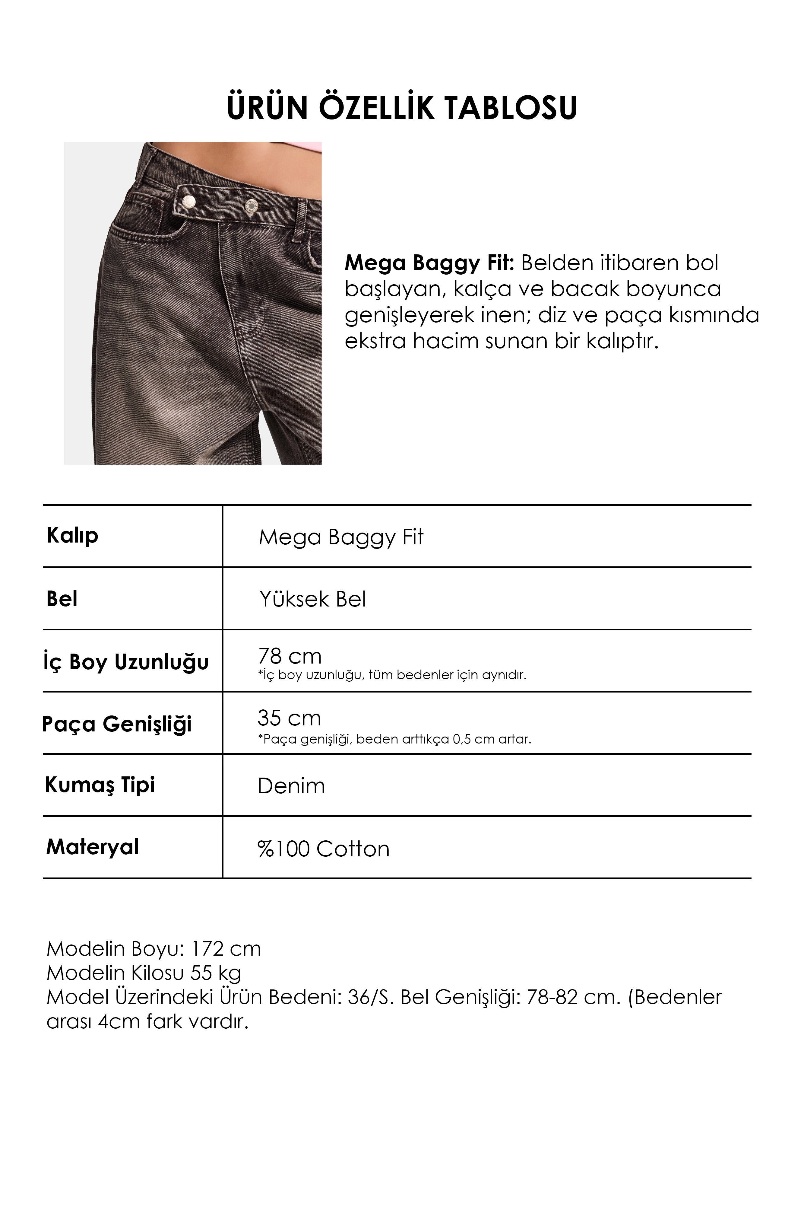 Kadın Koyu Kahve 4s6-16 Mega Baggy Fit Kemer Detaylı Bol Kesim Denim Jean