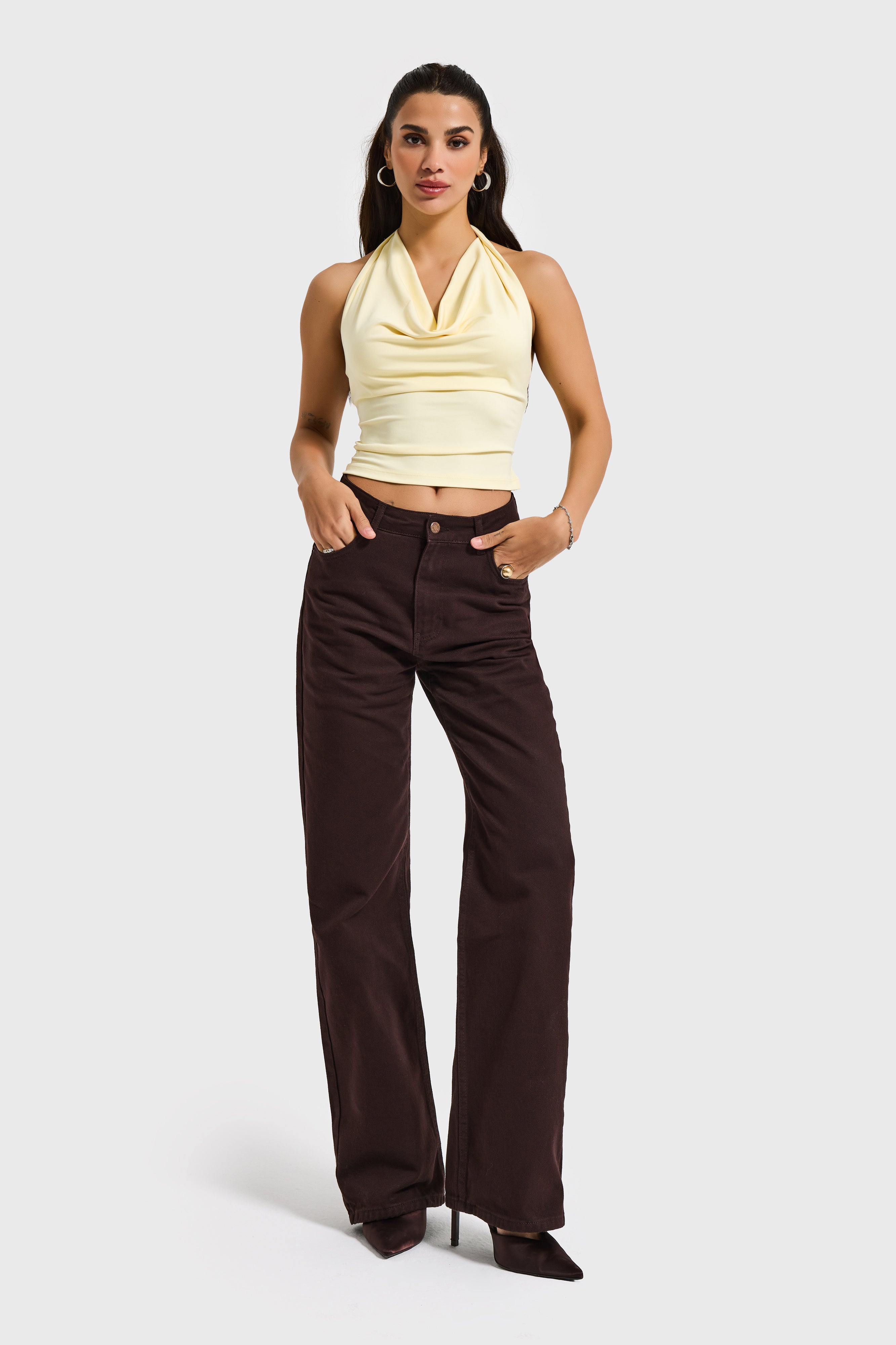 Kadın Koyu Kahve Doris 7s6-81 Straight Fit Yüksek Bel %100 Koton Denim Jean