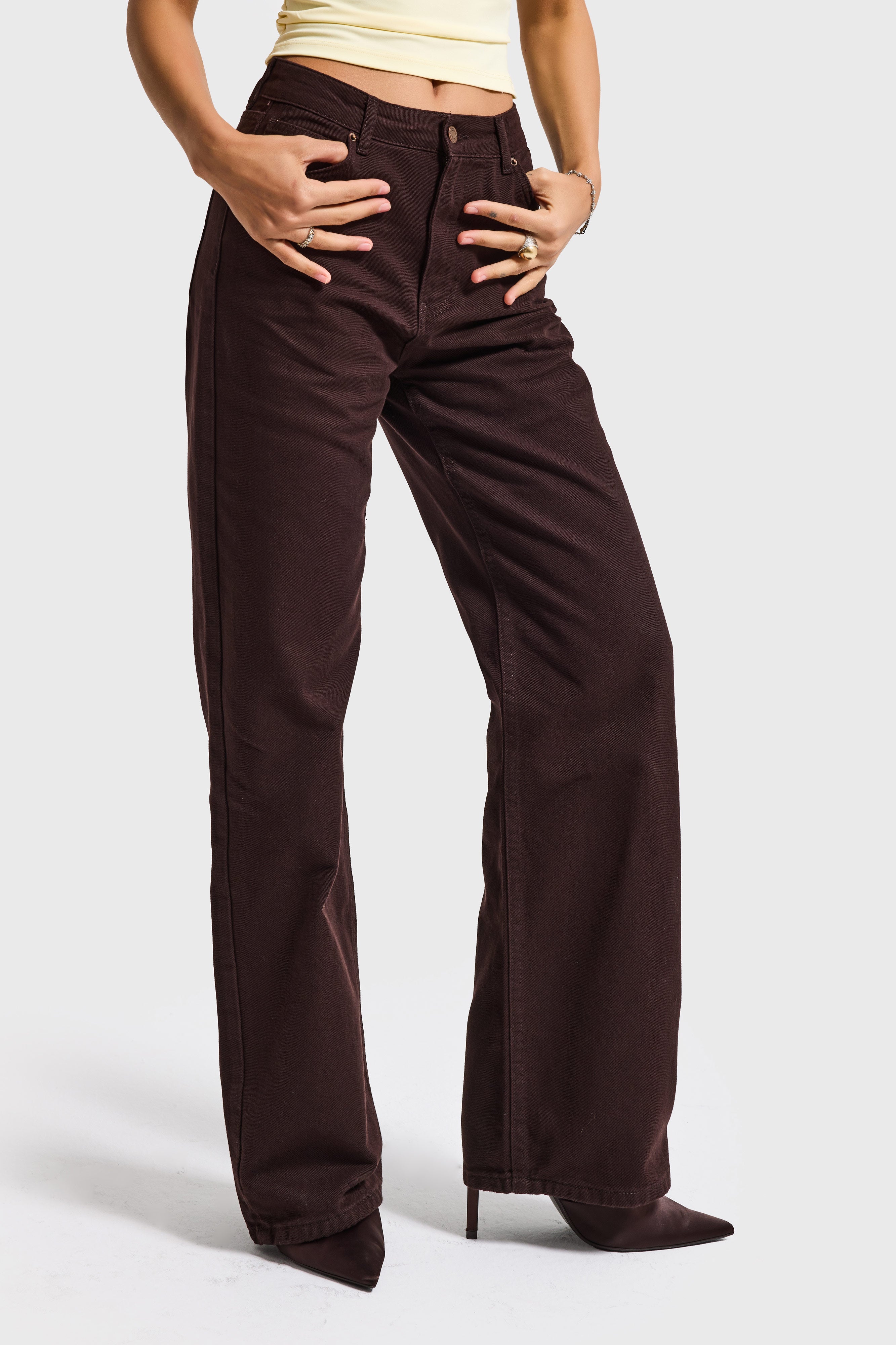 Kadın Koyu Kahve Doris 7s6-81 Straight Fit Yüksek Bel %100 Koton Denim Jean