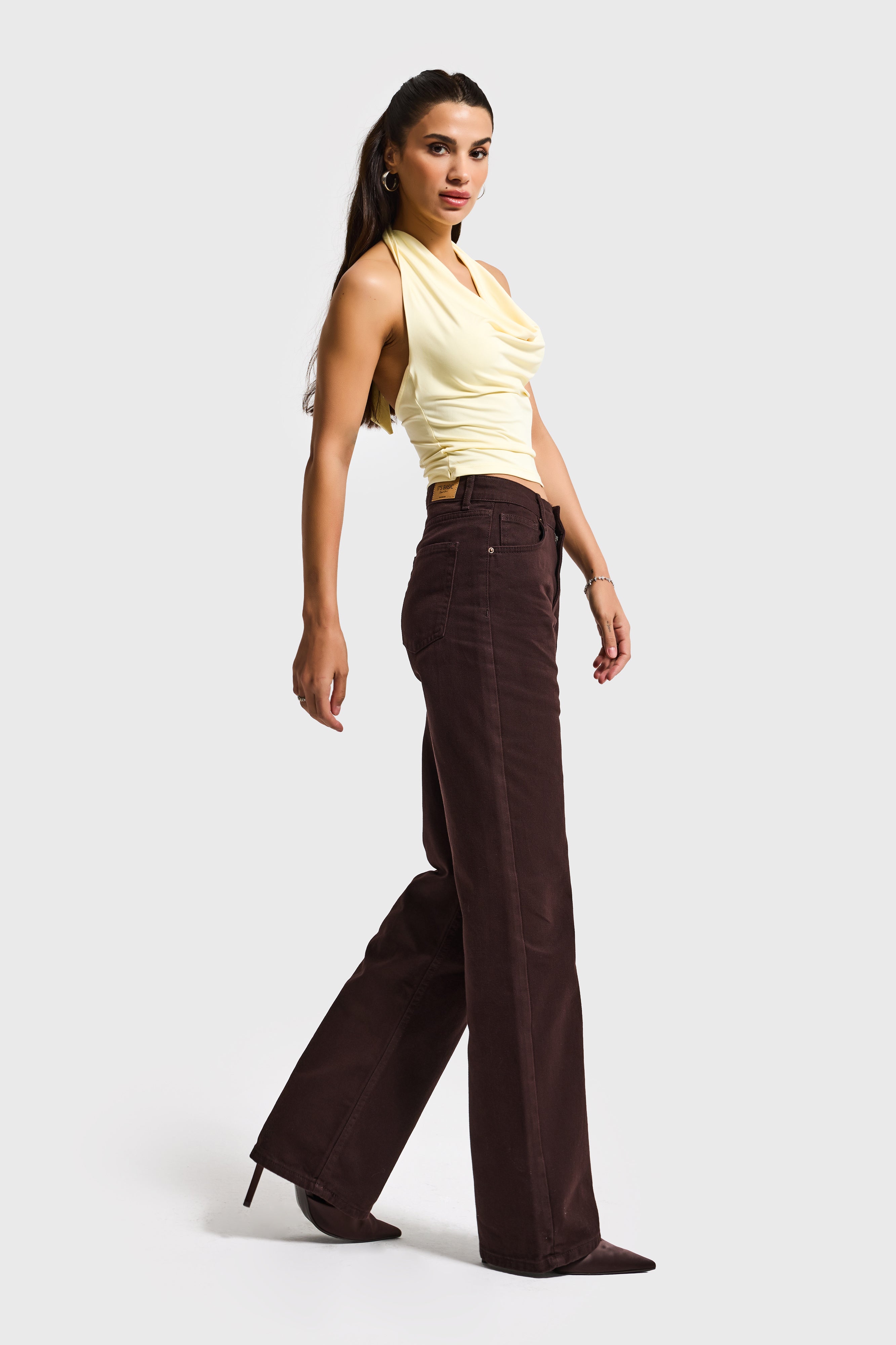 Kadın Koyu Kahve Doris 7s6-81 Straight Fit Yüksek Bel %100 Koton Denim Jean